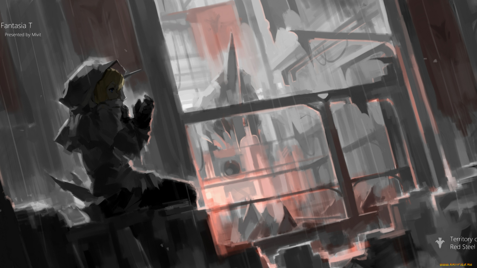 аниме, pixiv, fantasia, девушка, силуэт, арт, mivit, pixiv, fantasia