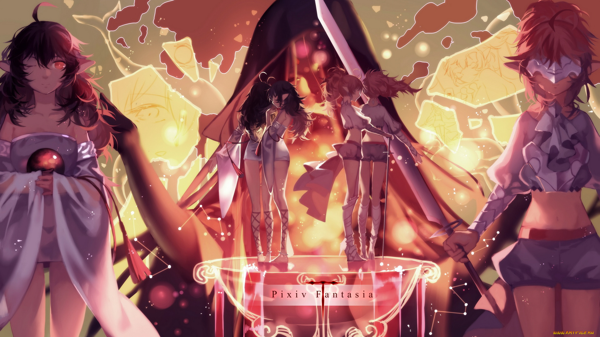 аниме, pixiv, fantasia, эльфы, оружие, девушки, арт, joseph, lee, pixiv, fantasia