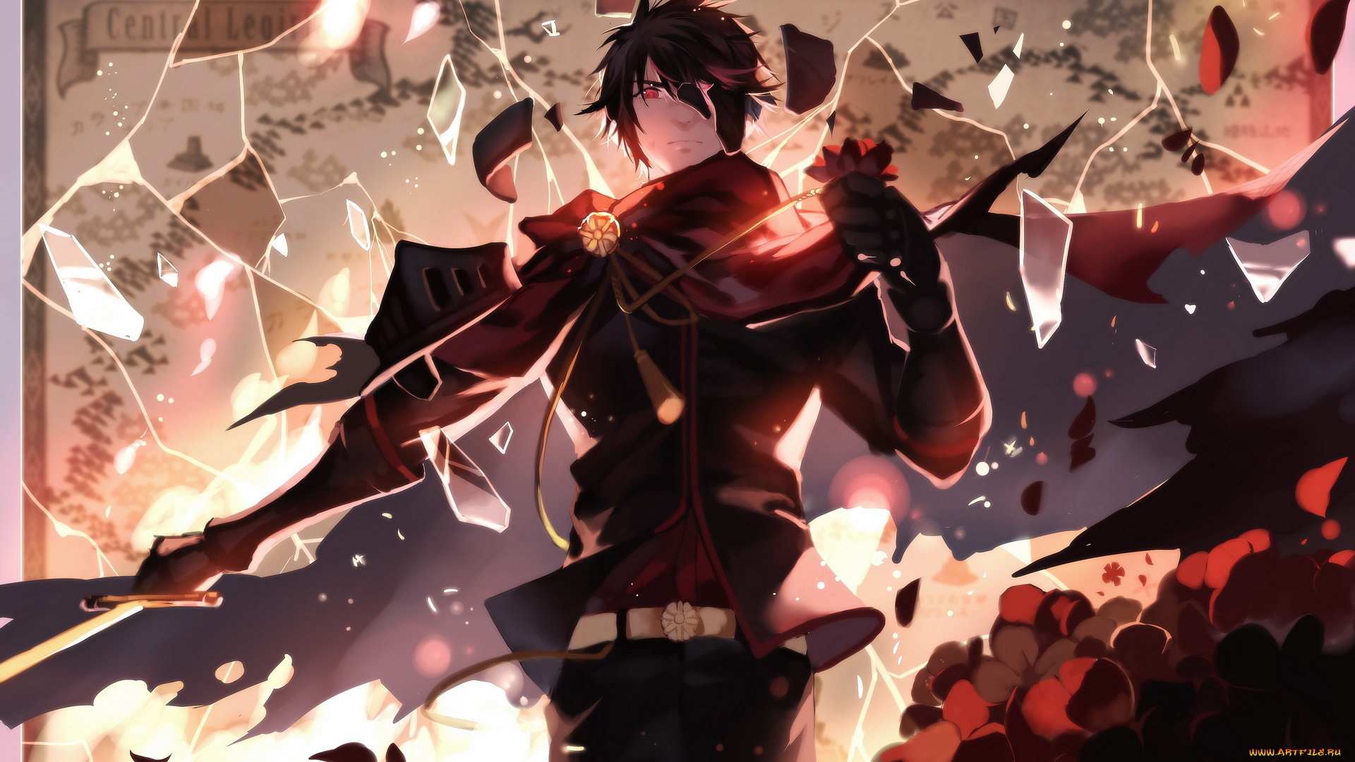 аниме, pixiv, fantasia, оружие, арт, трещины, осколки, парень, joseph, lee, взгляд, pixiv, fantasia