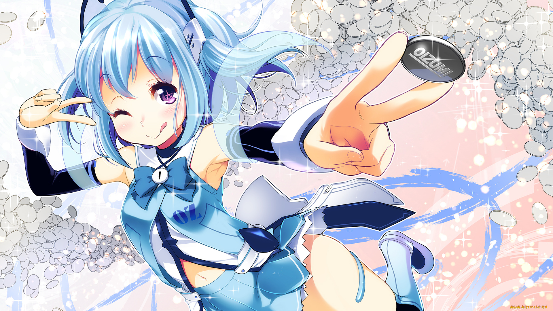 аниме, unknown, , другое, деньги, девушка, арт, orimoto, mimana, 1000-chan, монеты