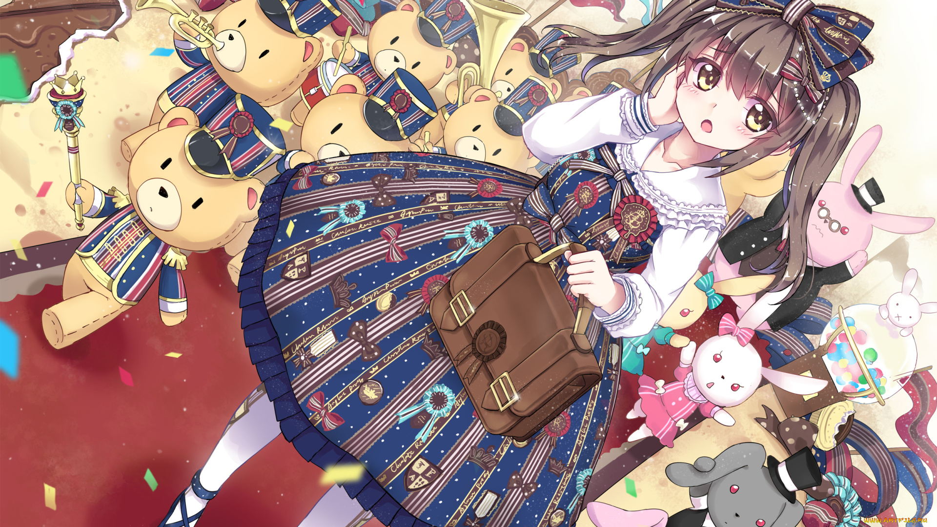 аниме, unknown, , другое, сумка, бант, игрушки, медвежата, парад, девочка, арт, north, abyssor