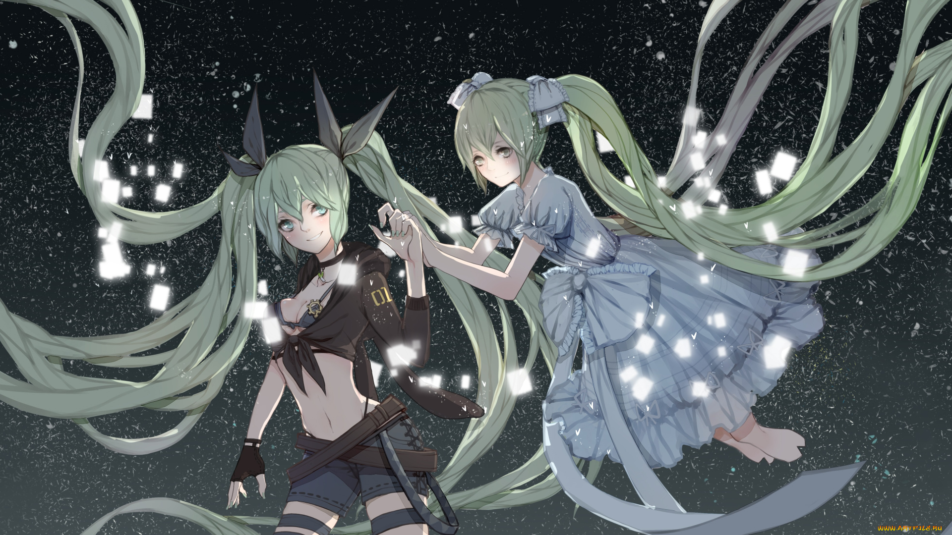 аниме, vocaloid, банты, волосы, девушки, hatsune, miku