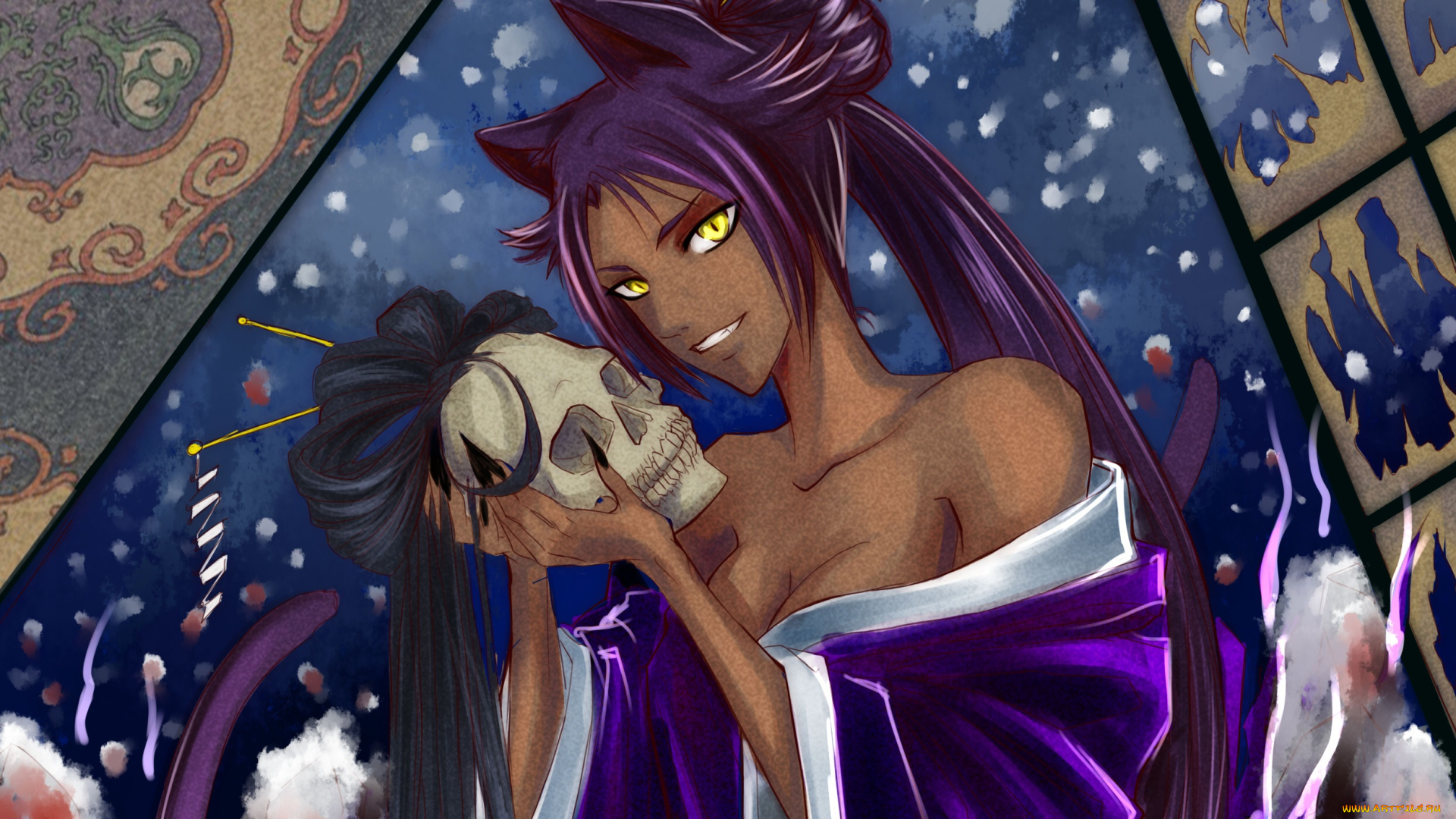 разное, арты, арт, аниме, девушка, череп, блич, ёруичи