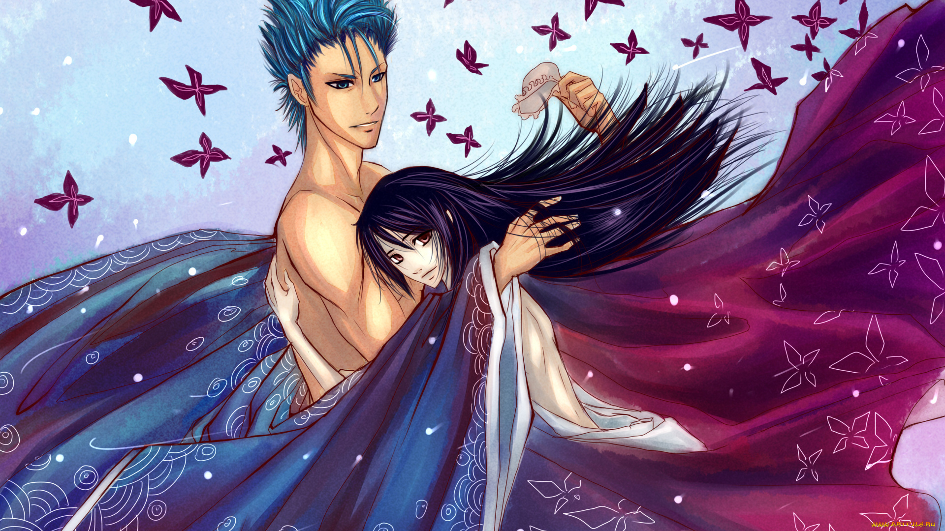 разное, арты, объятия, девушка, лицо, взгляд, парень, арт