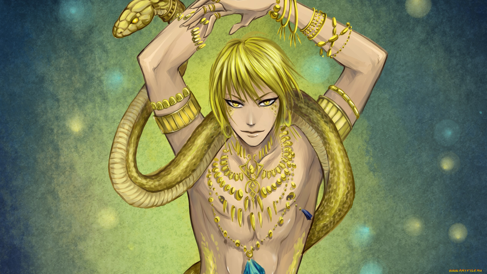 разное, арты, взгляд, змея, украшения, арт, парень