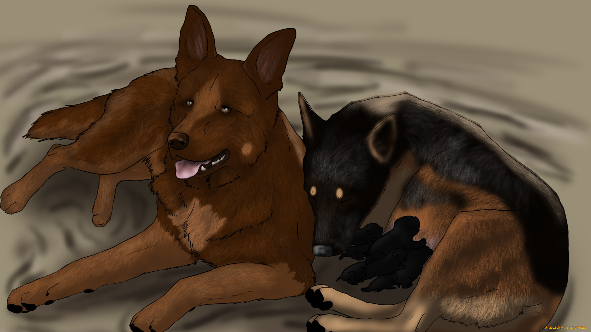 рисованное, животные, , собаки, собаки, отдых