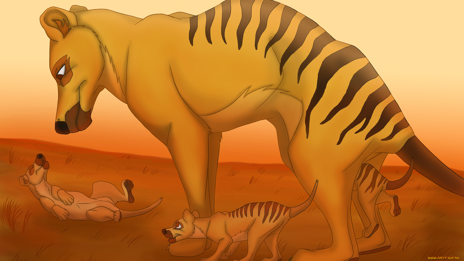 рисованное, животные, пустыня, тосманский, волк