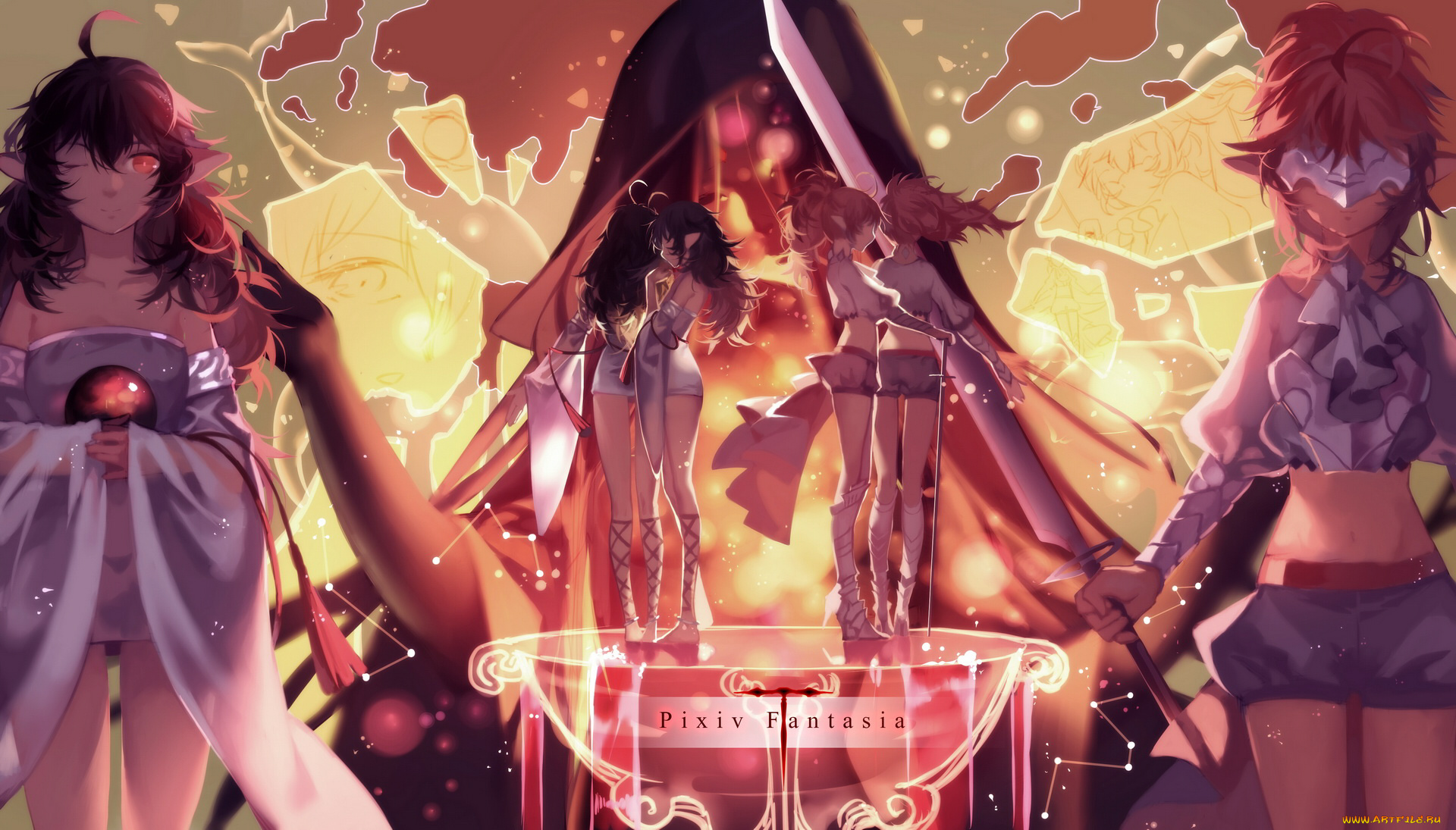 аниме, pixiv, fantasia, эльфы, оружие, девушки, арт, joseph, lee, pixiv, fantasia