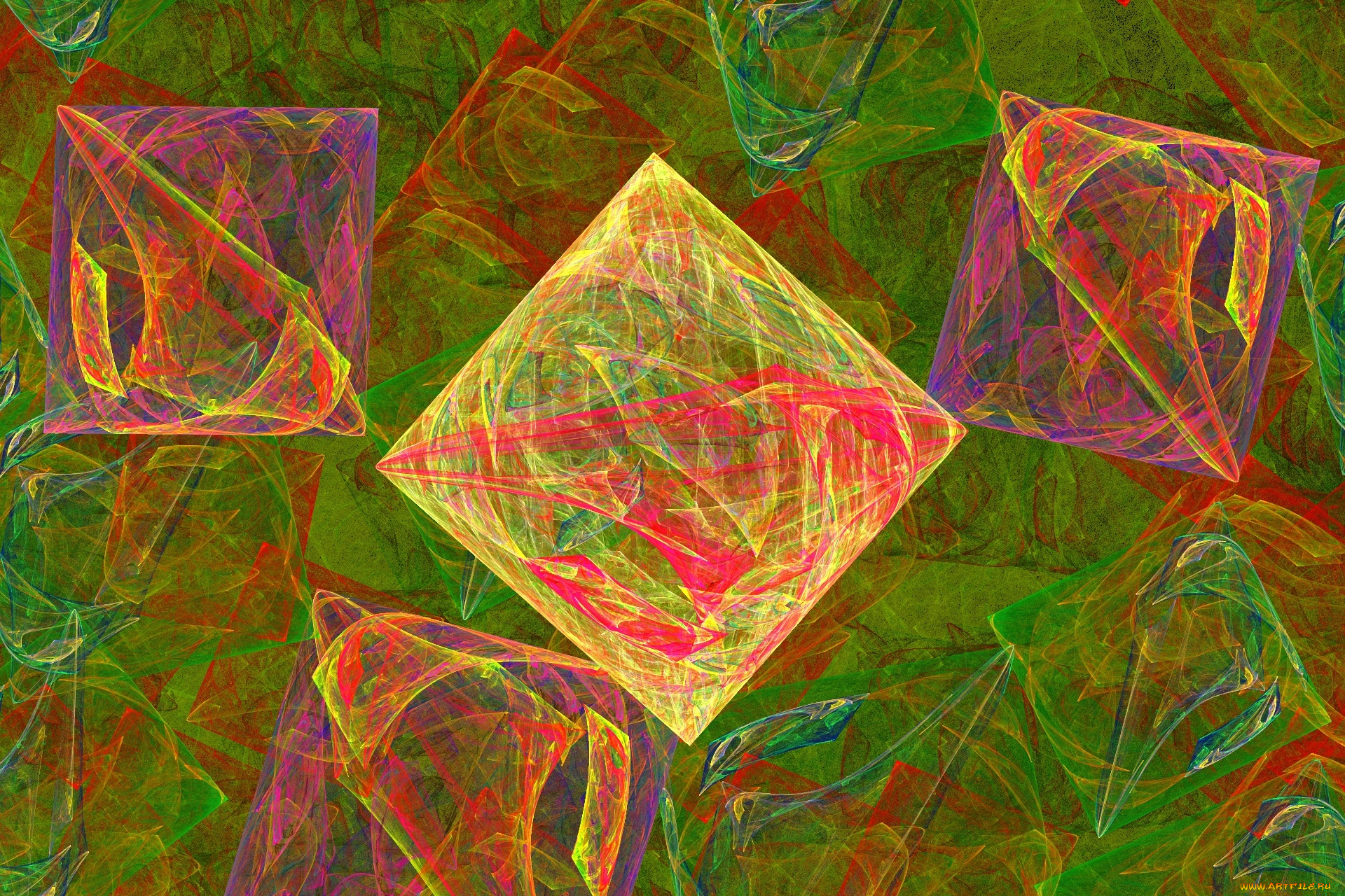 3д, графика, абстракция, , abstract, абстракция, ромбы, квадраты, объекты, цвета, фон