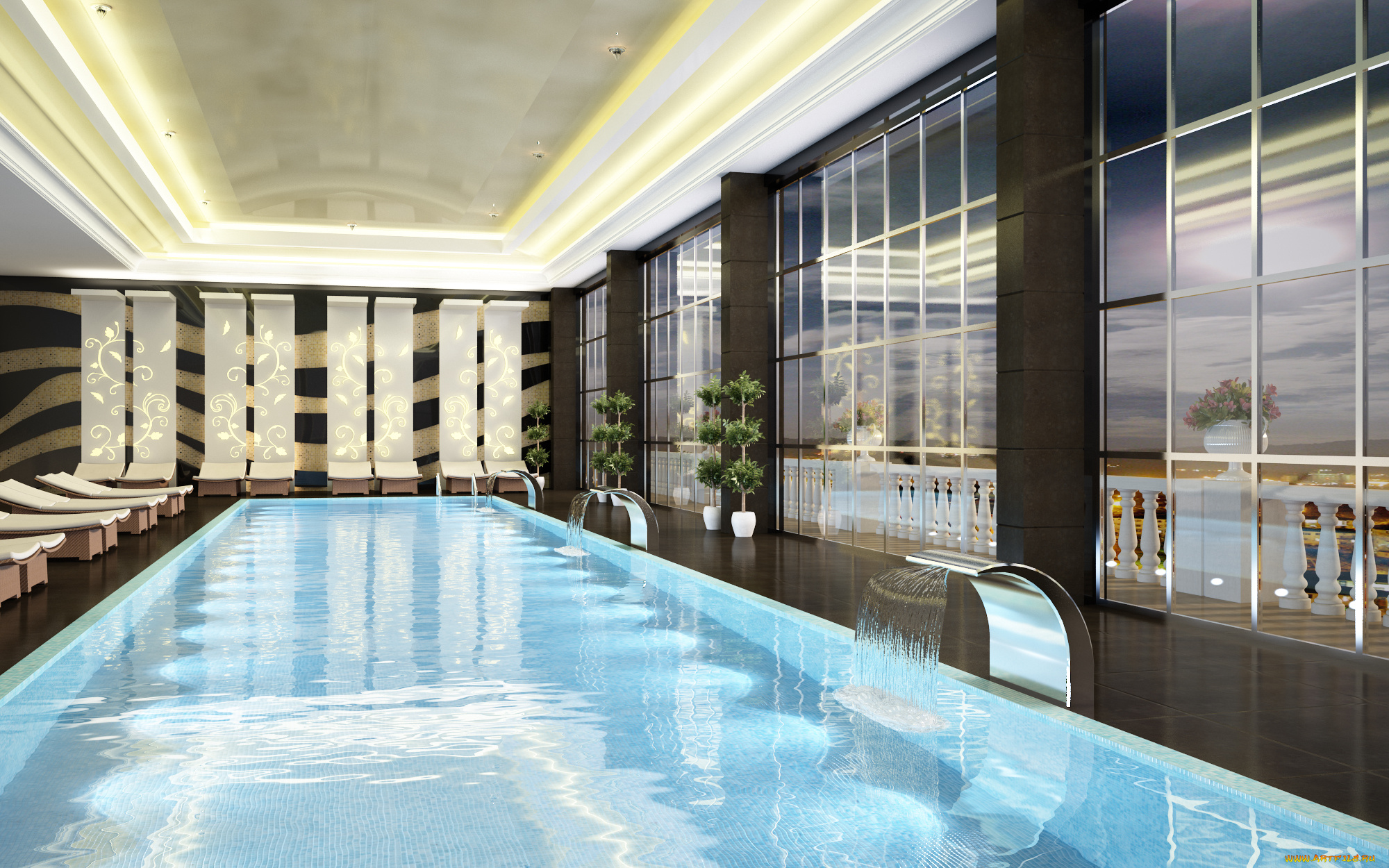 3д, графика, реализм, , realism, бассейн, интерьер, помещение