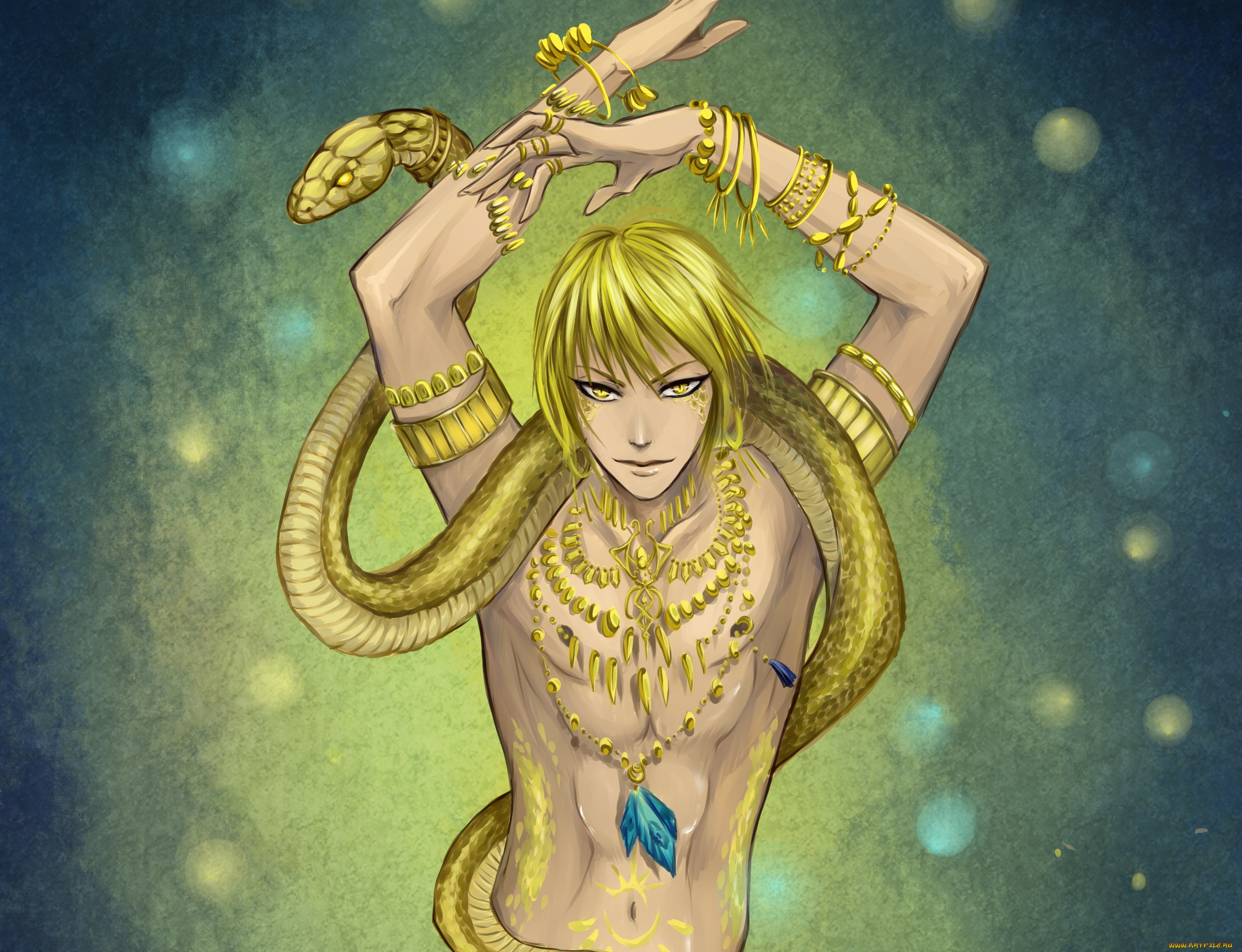 разное, арты, взгляд, змея, украшения, арт, парень