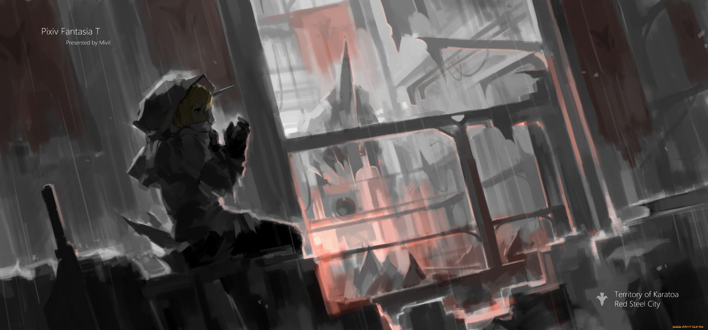 аниме, pixiv, fantasia, девушка, силуэт, арт, mivit, pixiv, fantasia