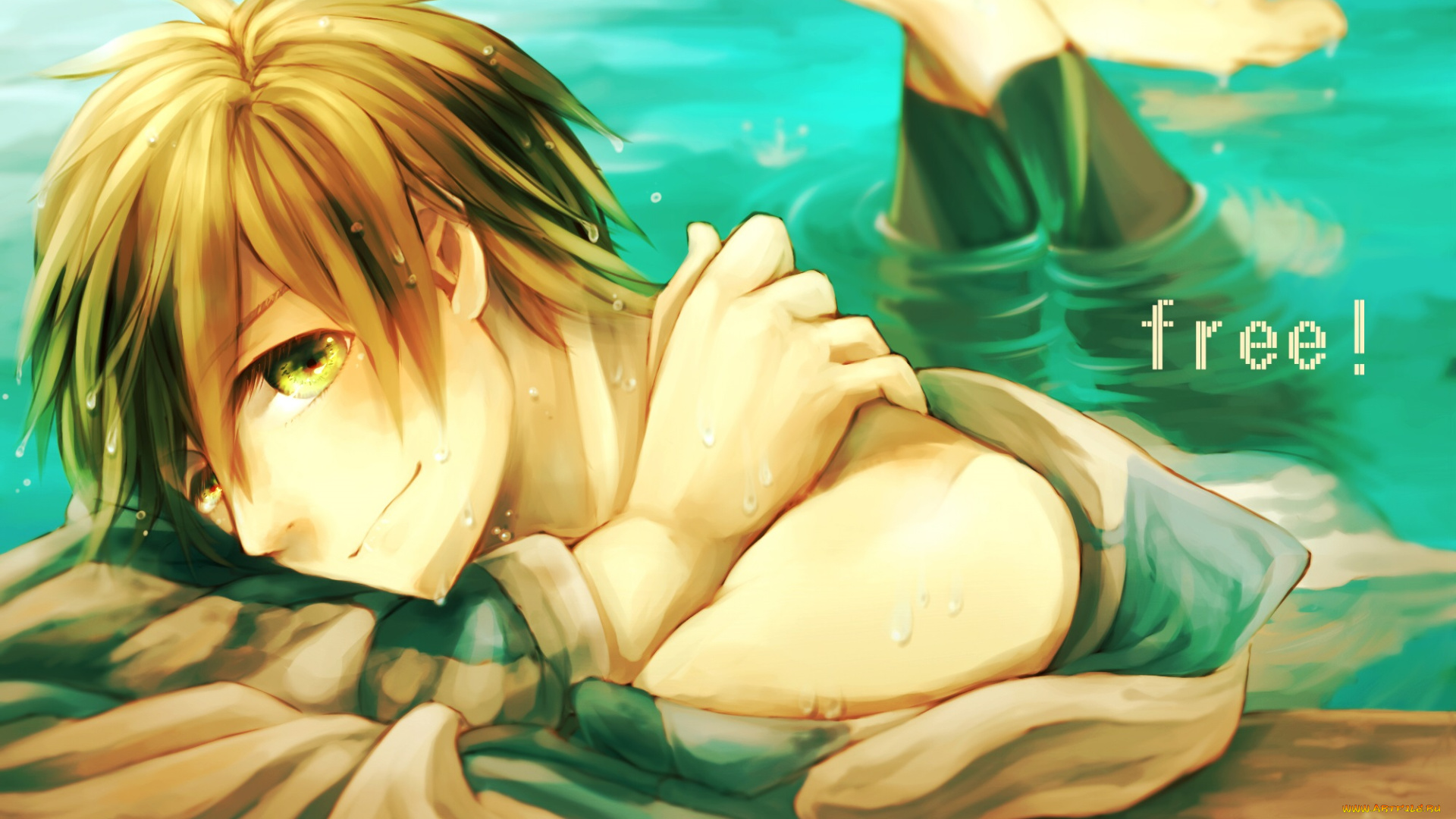 аниме, free, парень, вода