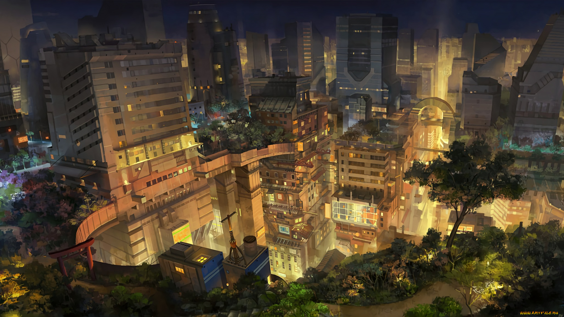 аниме, город, , улицы, , здания, molybdenumgp03