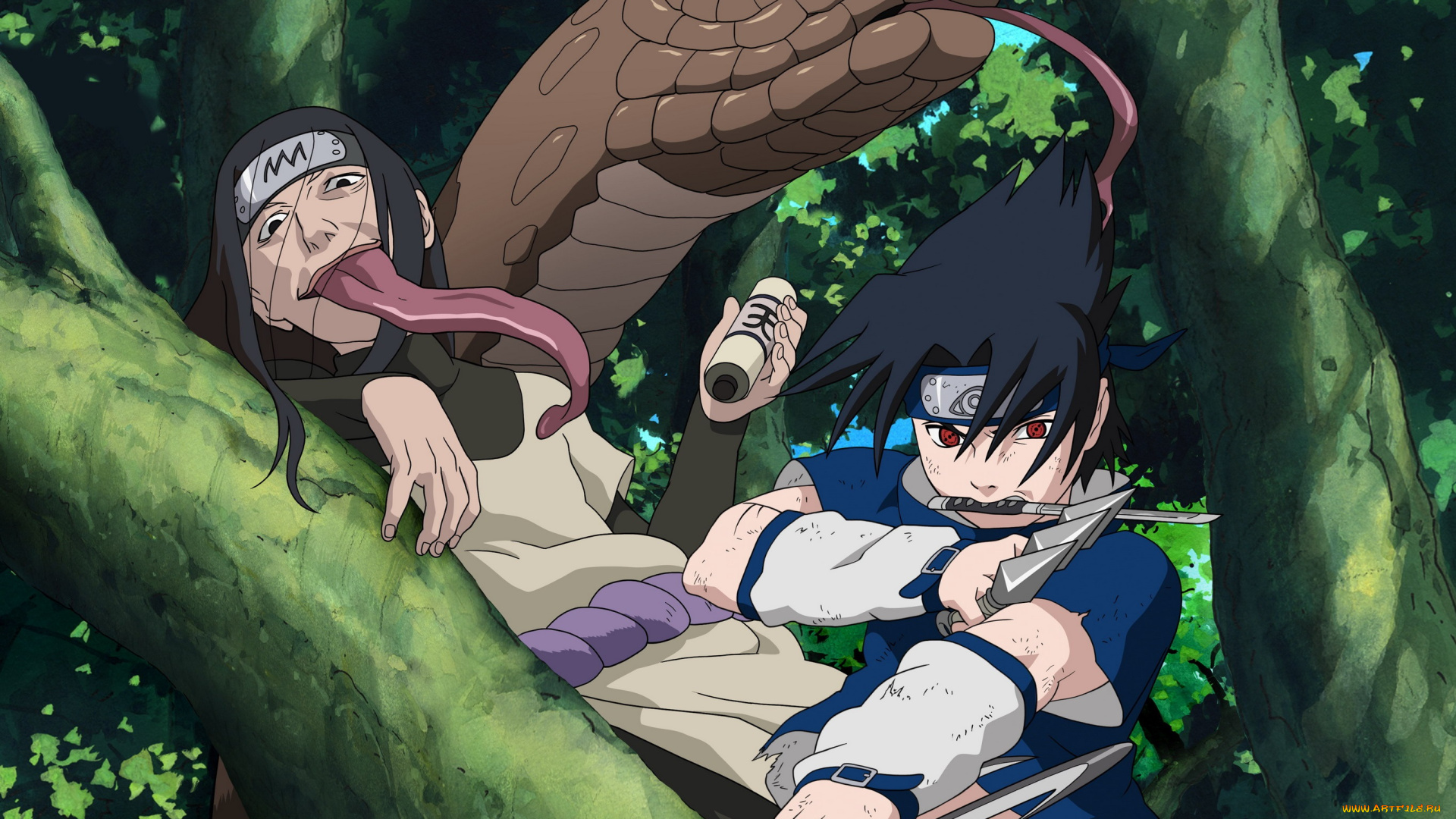аниме, naruto, орочимару, змея, саске