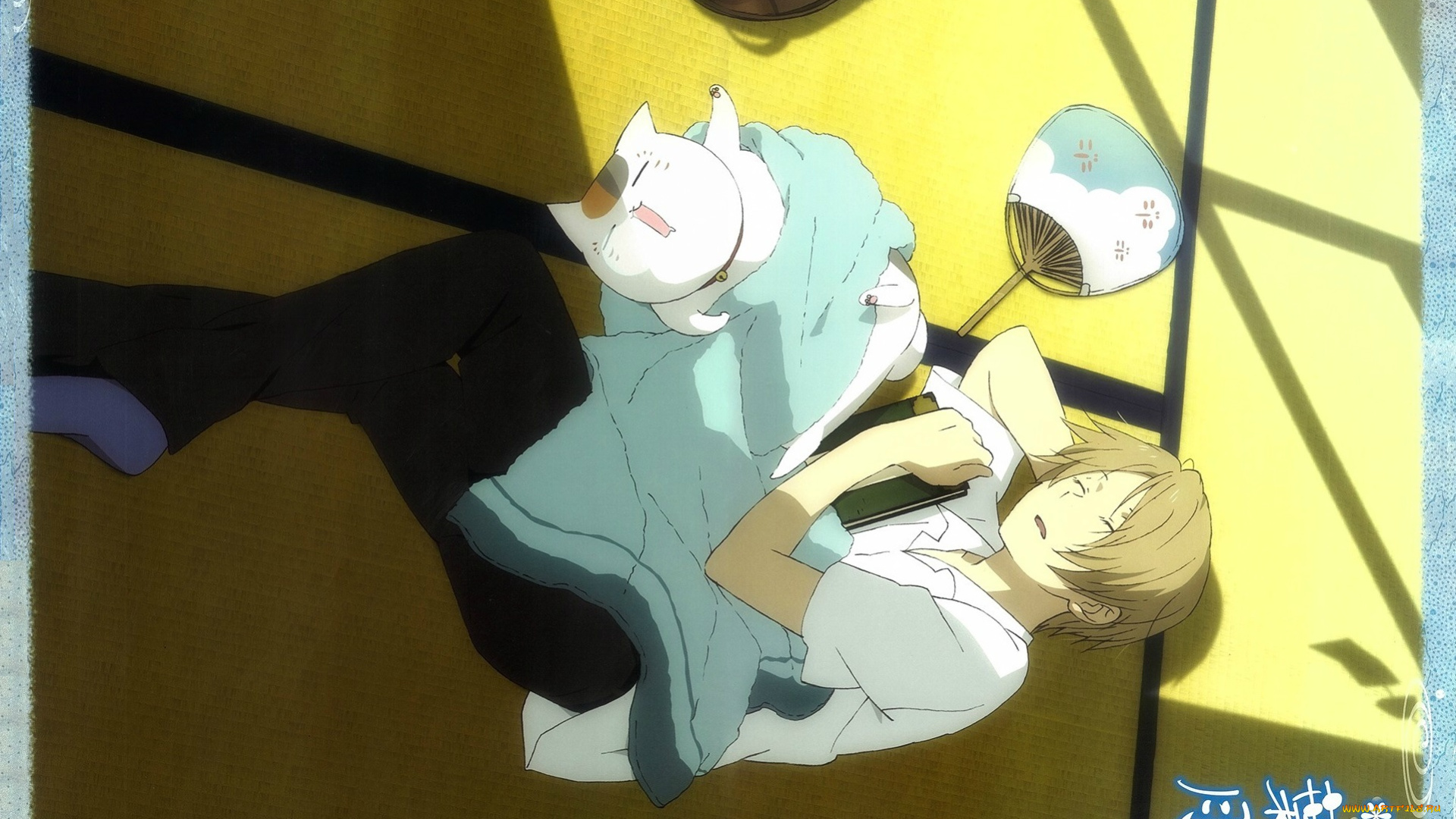 аниме, natsume, yuujinchou, татами, веер, сон, кот, поднос, покрывало, yuki, midorikawa, art, тетрадь, дружбы, нацумэ, nyanko-sensei, takashi, natsume, yuujin-chou