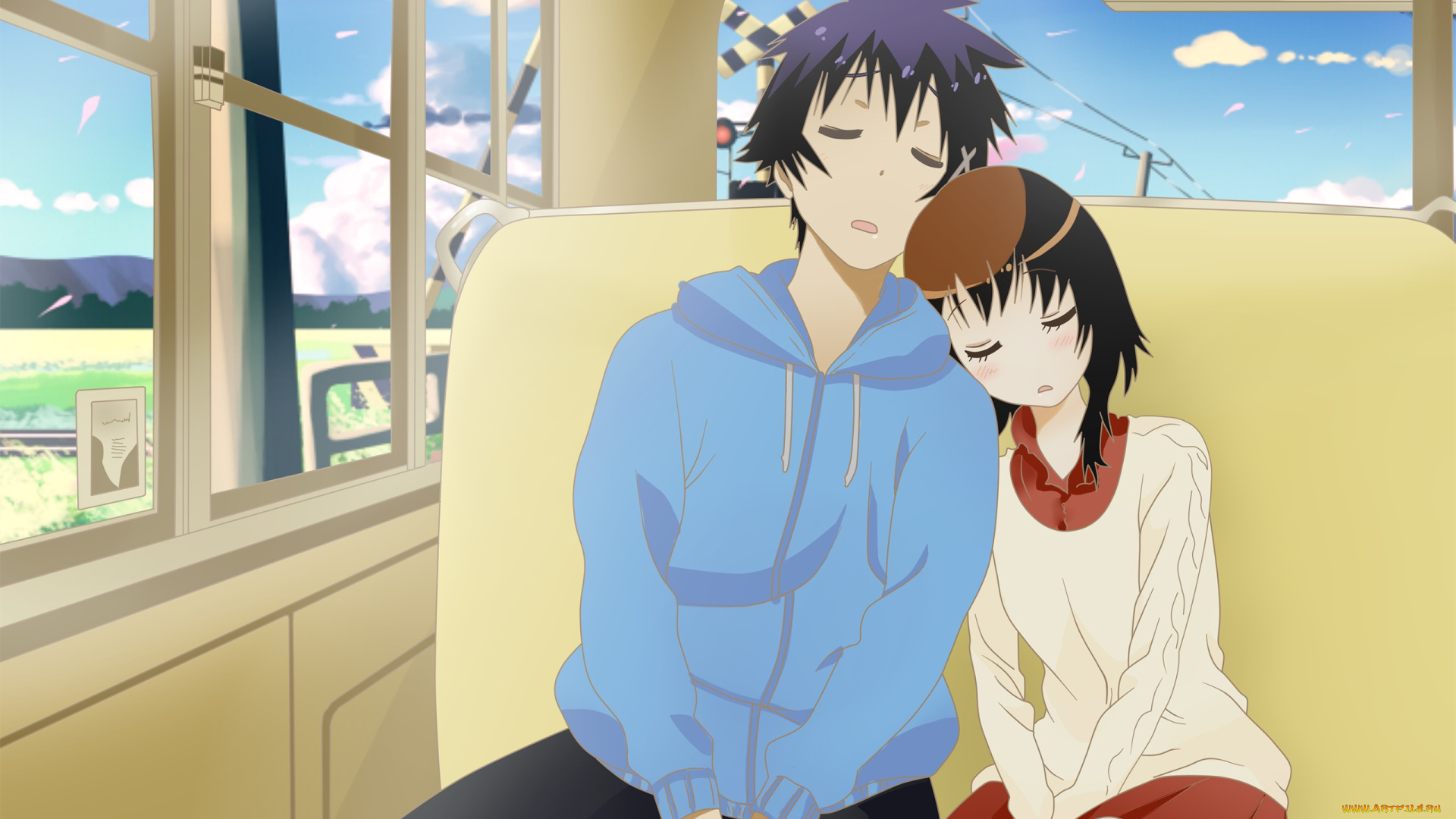 аниме, nisekoi, девушка, парень, фон, взгляд