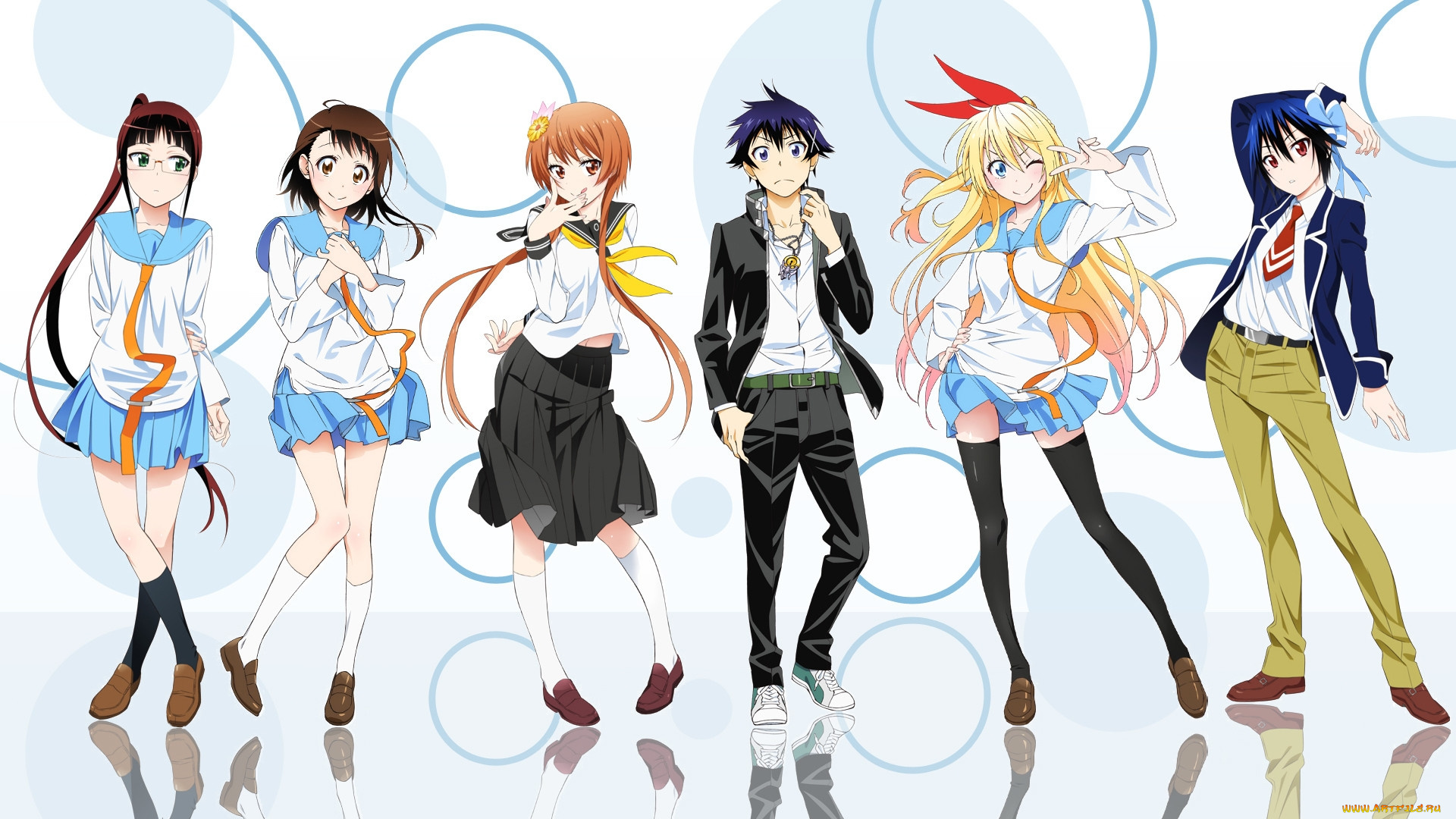 аниме, nisekoi, фон, взгляд, девушки