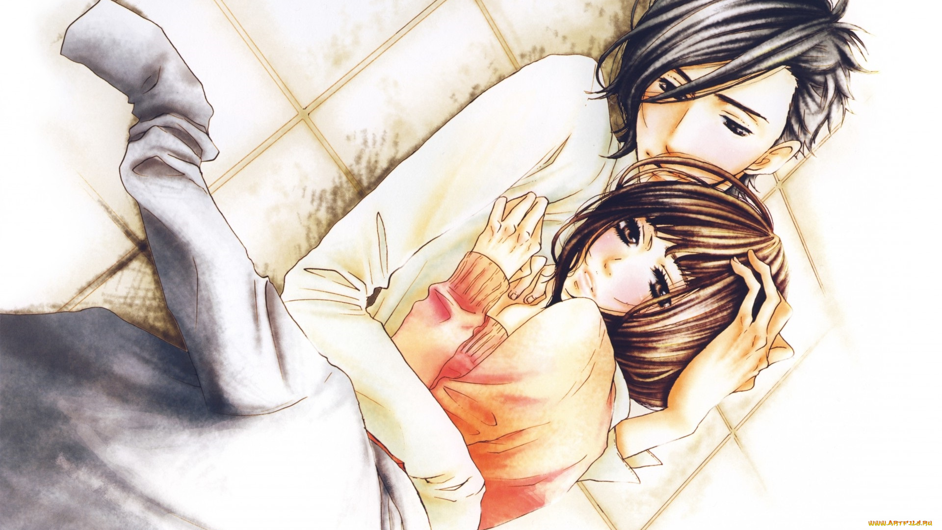 аниме, say, i, love, you, школьники, yamato, kurosawa, mei, tachibana, say, i, love, you, пол, пиджак, пара, объятия, румянец, kanae, hazuki, art, любовь