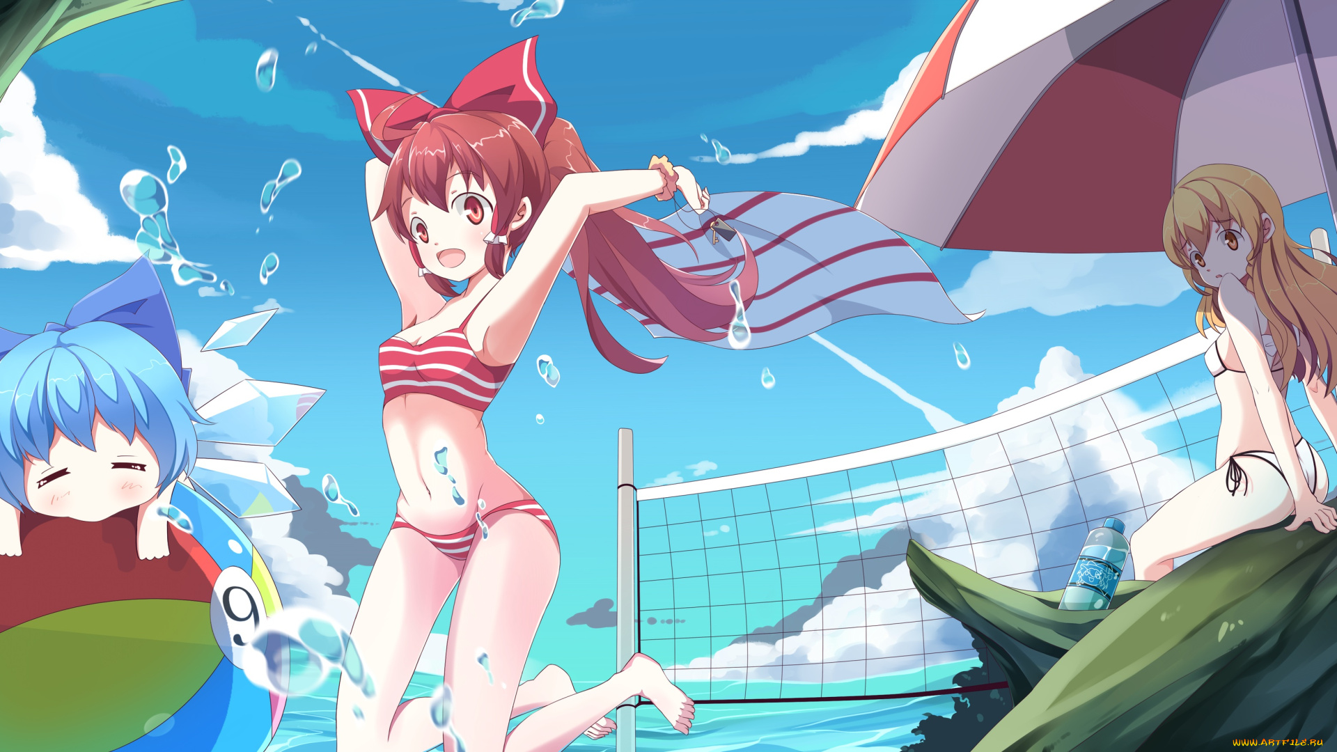 аниме, touhou, девушки, взгляд, фон