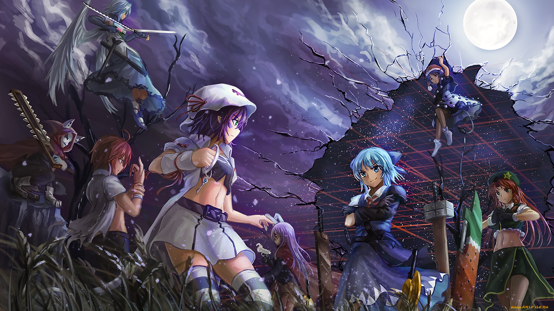 аниме, touhou, фон, взгляд, девушки