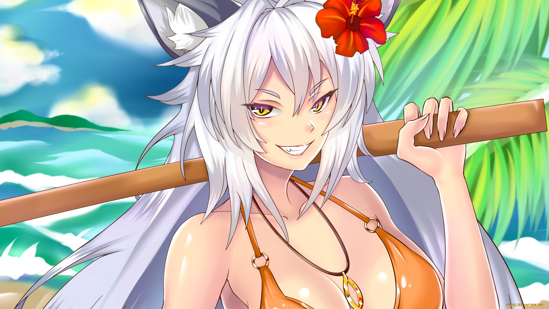 аниме, животные, , существа, девушка, улыбка