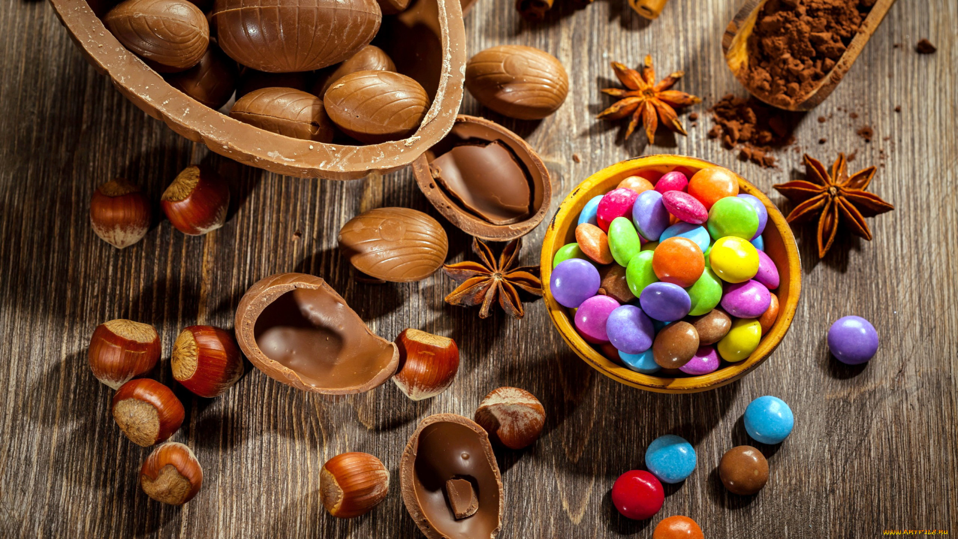 еда, конфеты, , шоколад, , сладости, какао, орехи, драже, бадьян
