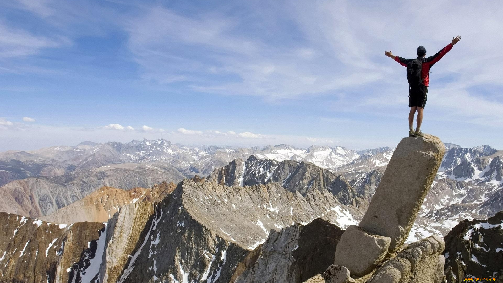 природа, горы, скалы, турист, камни, радость, вершина