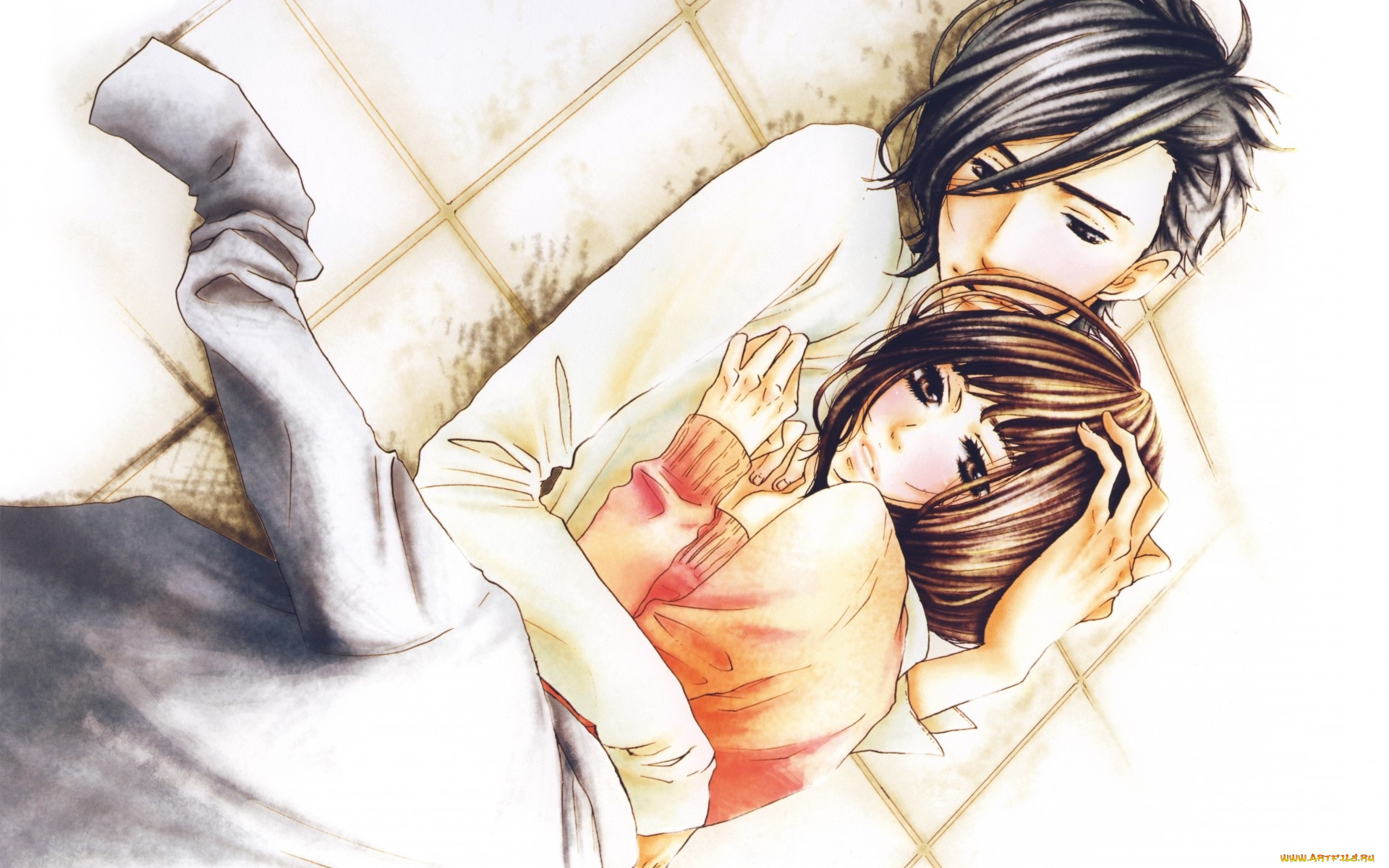 аниме, say, i, love, you, школьники, yamato, kurosawa, mei, tachibana, say, i, love, you, пол, пиджак, пара, объятия, румянец, kanae, hazuki, art, любовь