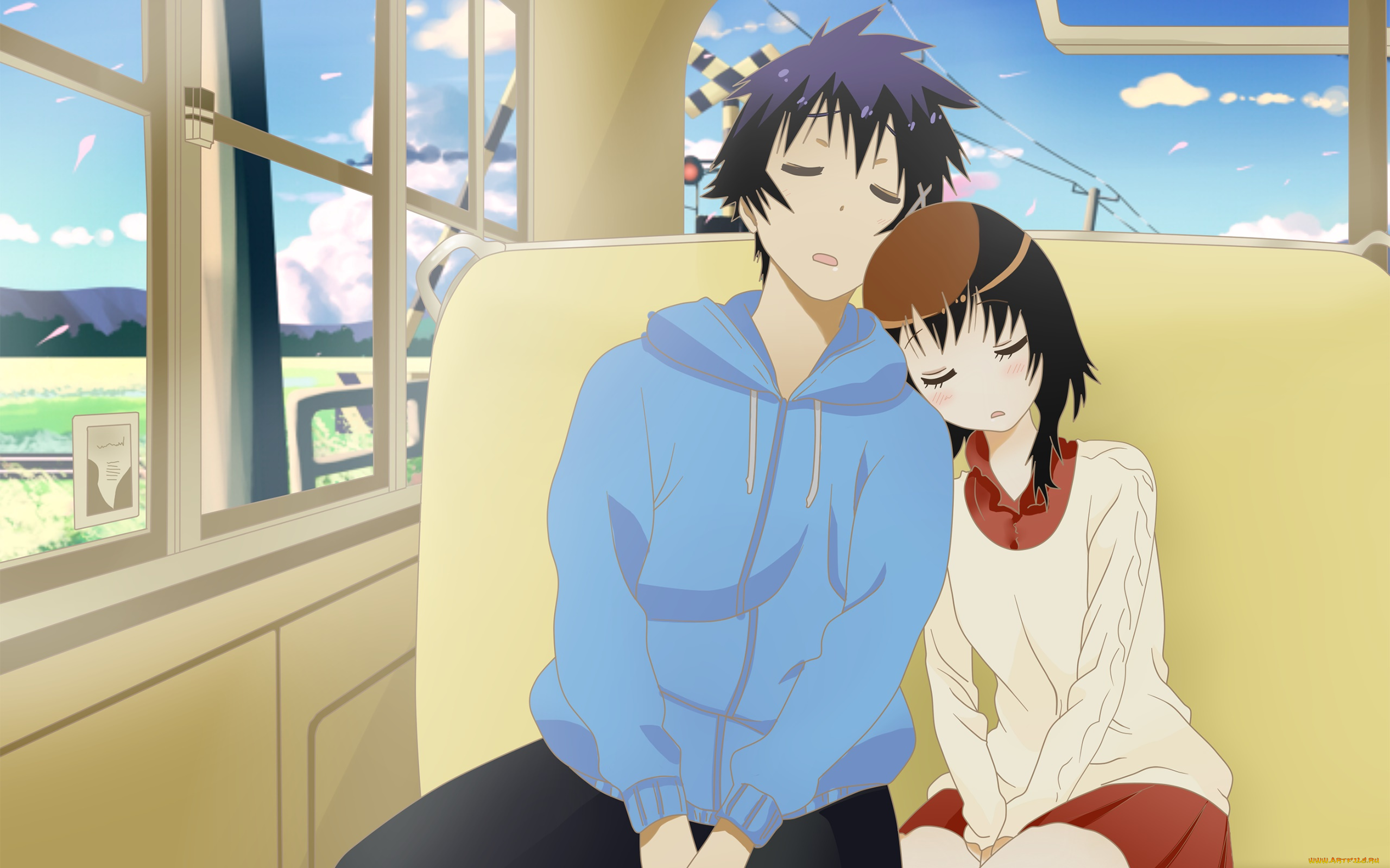 аниме, nisekoi, девушка, парень, фон, взгляд