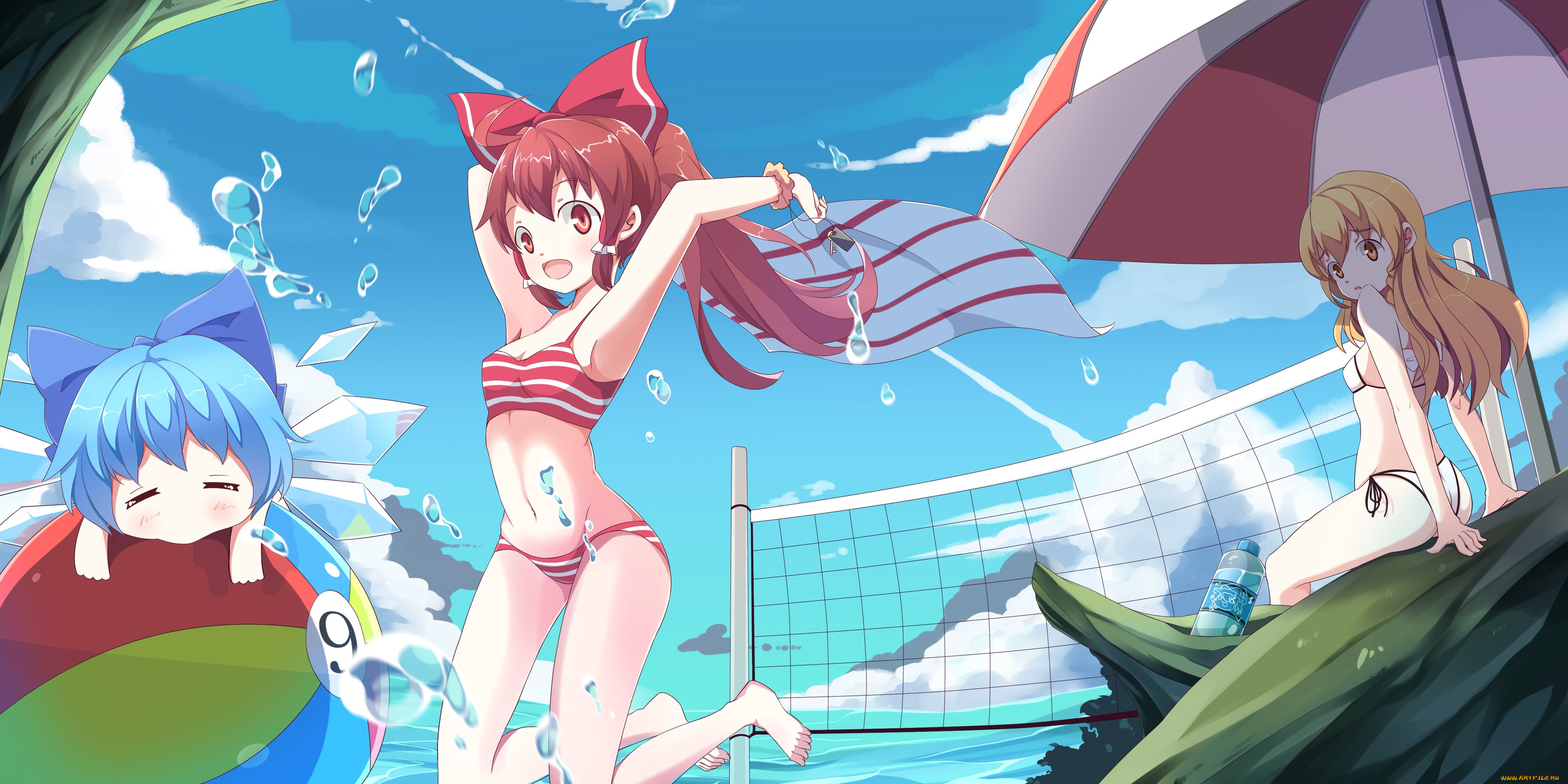 аниме, touhou, девушки, взгляд, фон