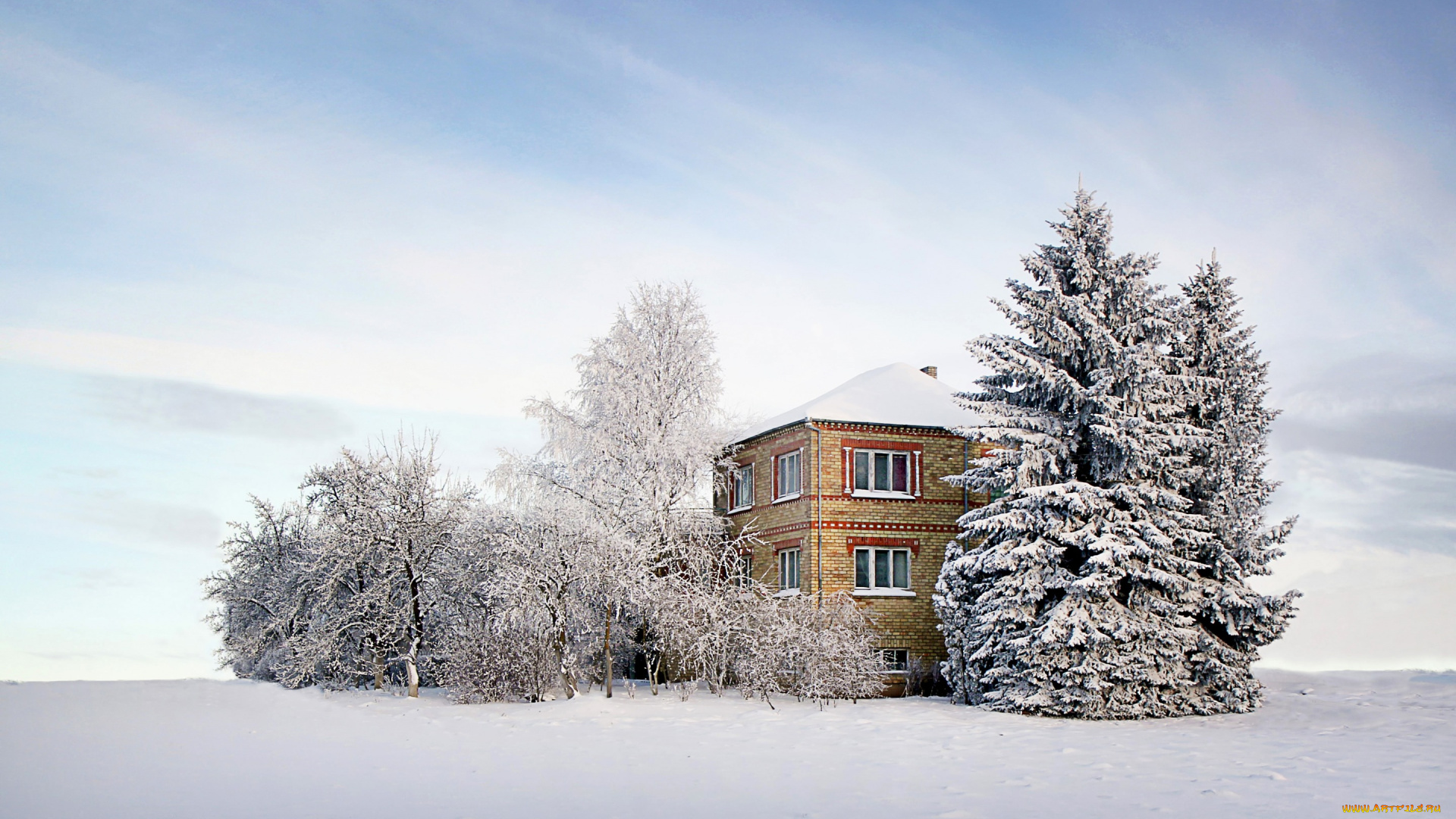 города, -, здания, , дома, деревья, дом, облака, зима, снег, небо