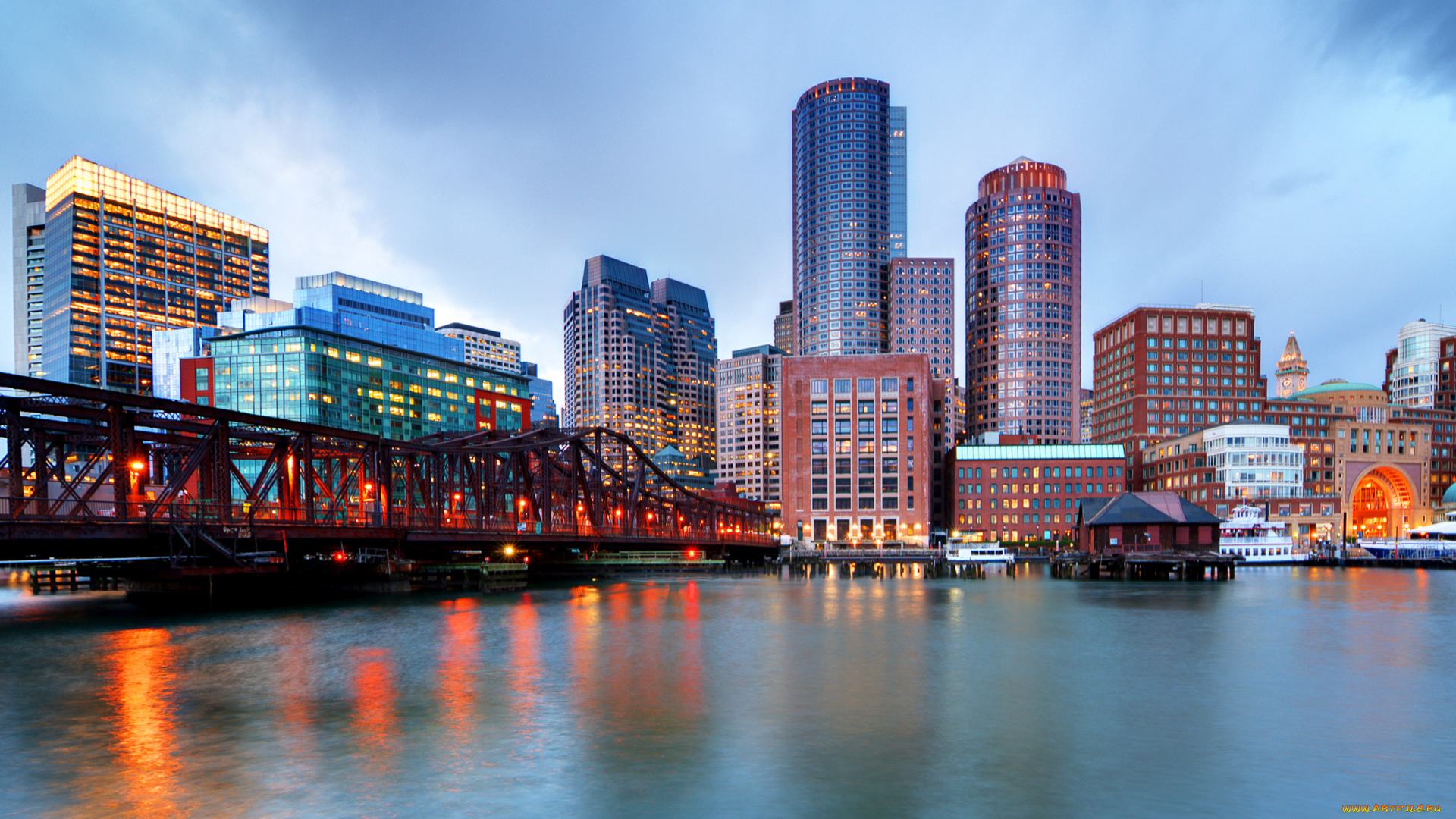 города, бостон, , сша, небоскребы, boston, мост, набережная, дома, massachusetts