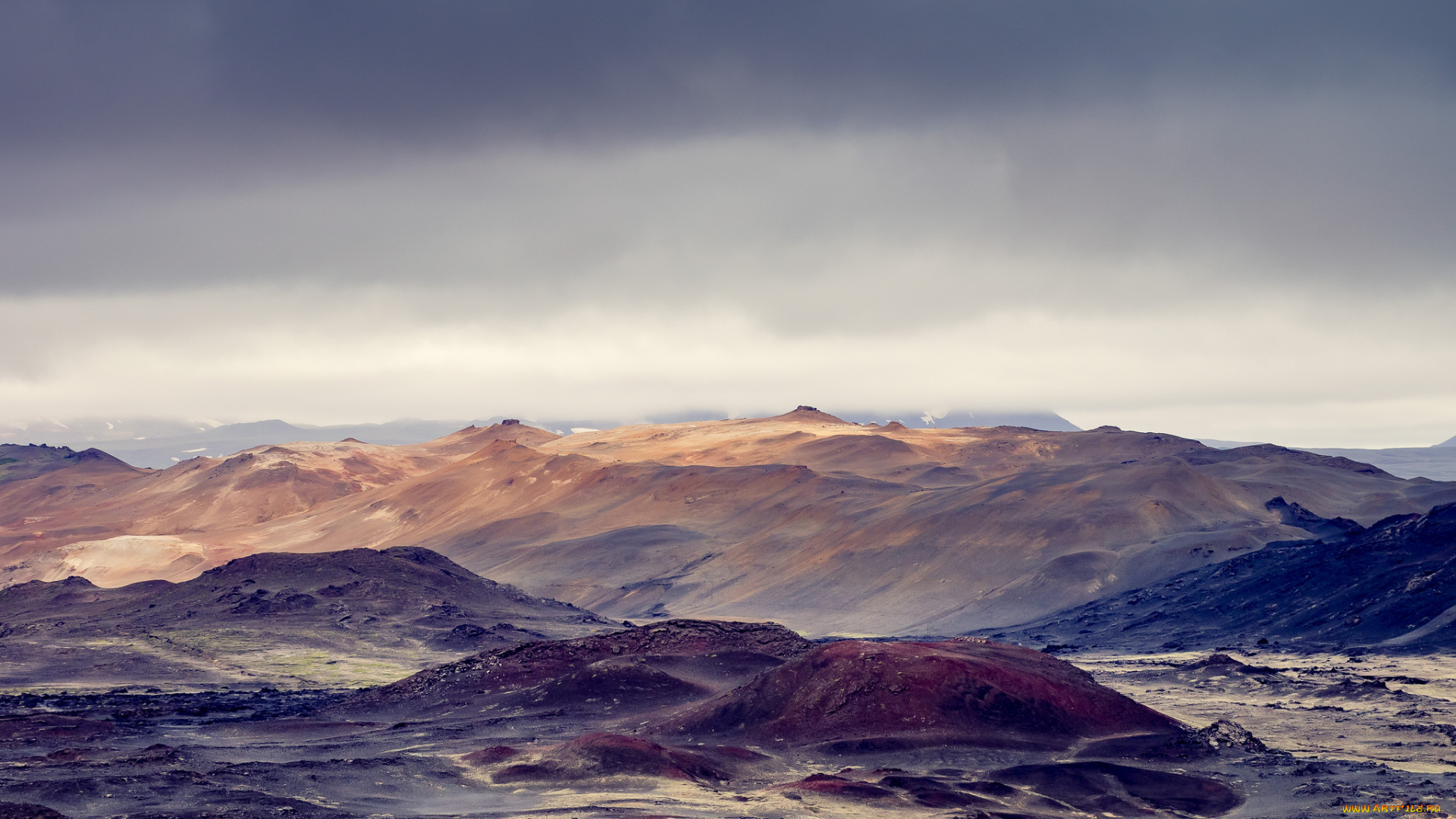 природа, пейзажи, пустыня, серые, облака, гроза, горы, горизонт