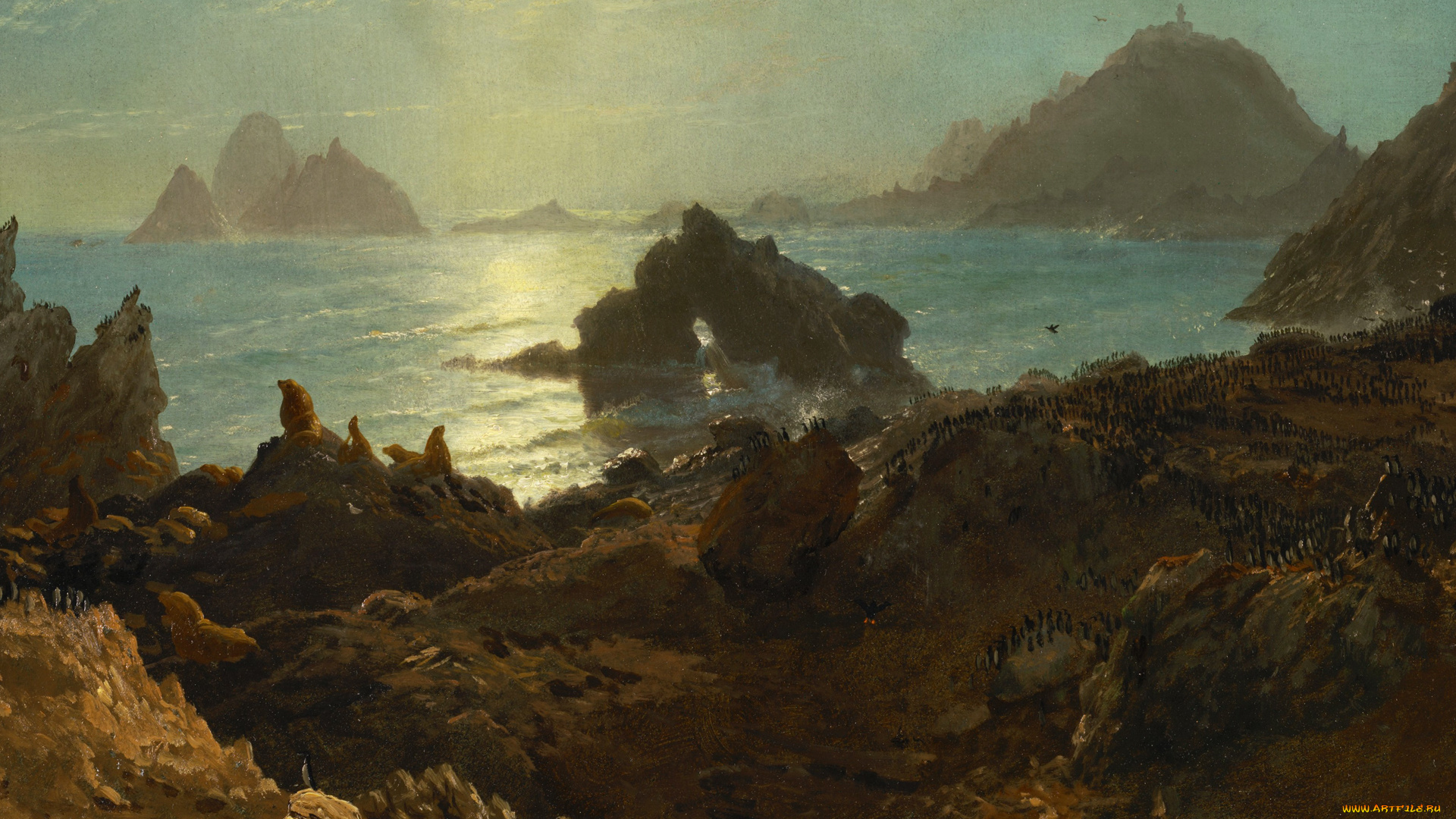 рисованное, живопись, картина, пейзаж, альберт, бирштадт, природа, острова, фараллон