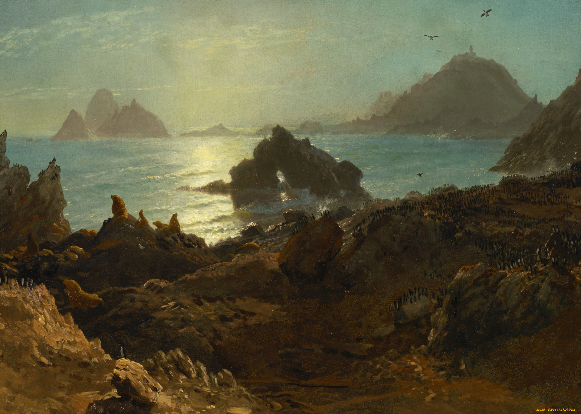 рисованное, живопись, картина, пейзаж, альберт, бирштадт, природа, острова, фараллон