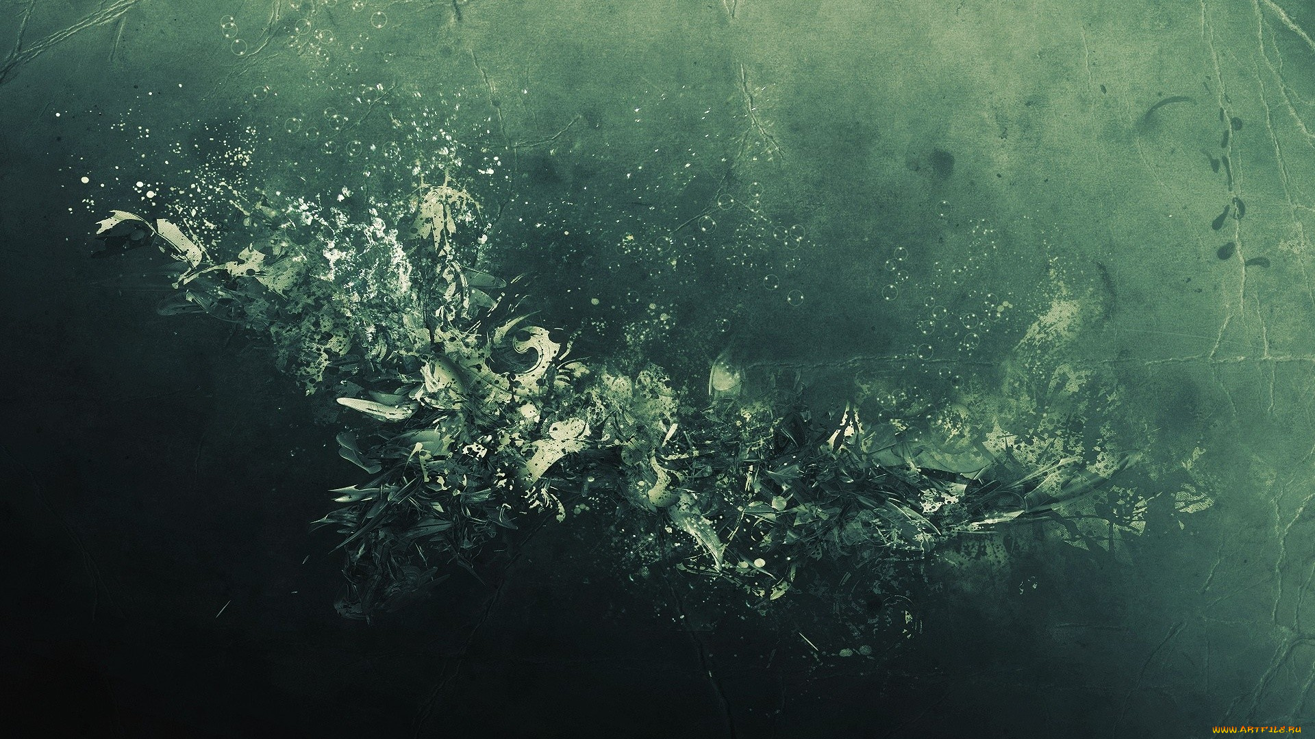 3д, графика, абстракция, , abstract, зеленый, осколки