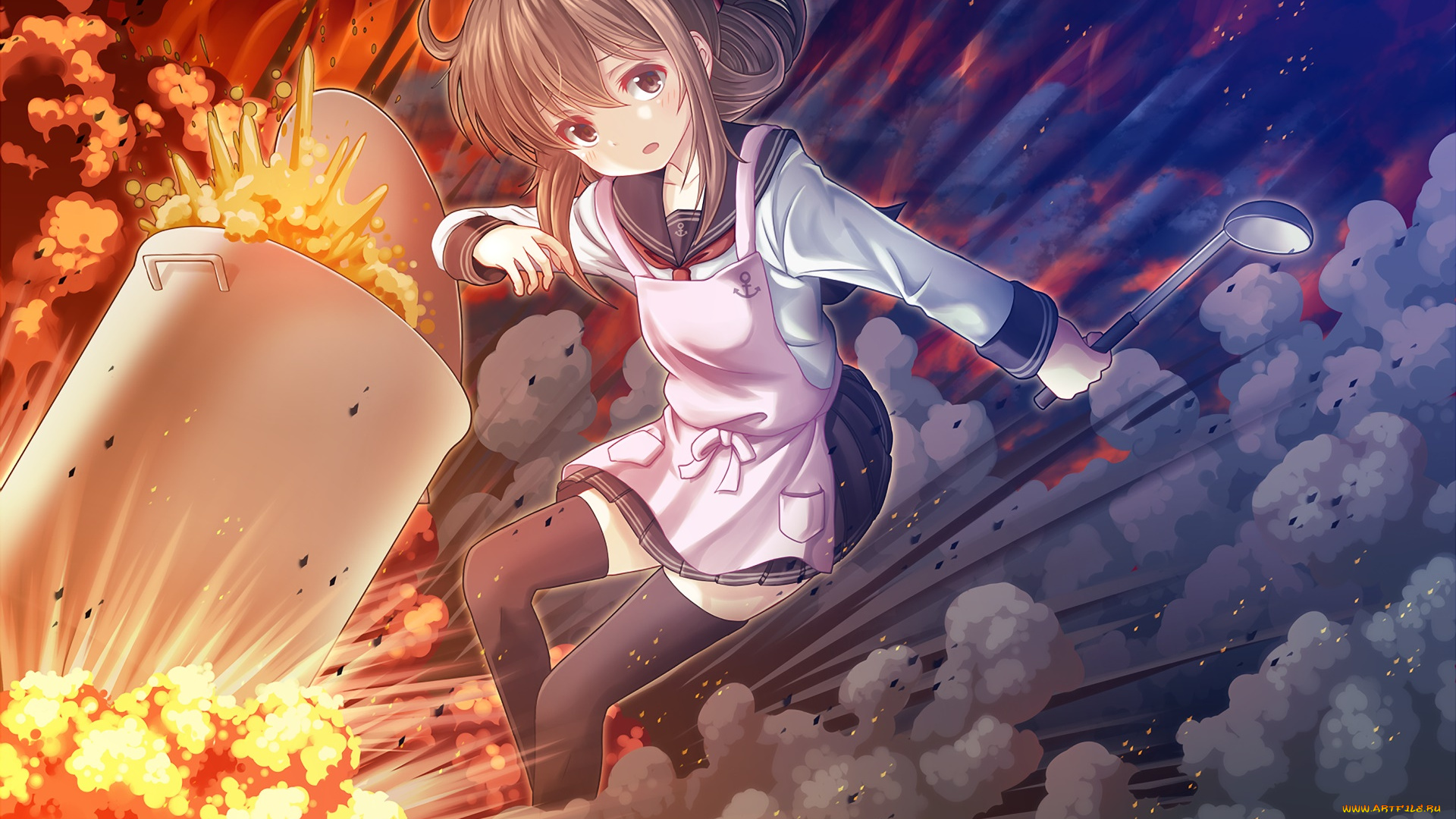 аниме, kantai, collection, девушка, фон, взгляд