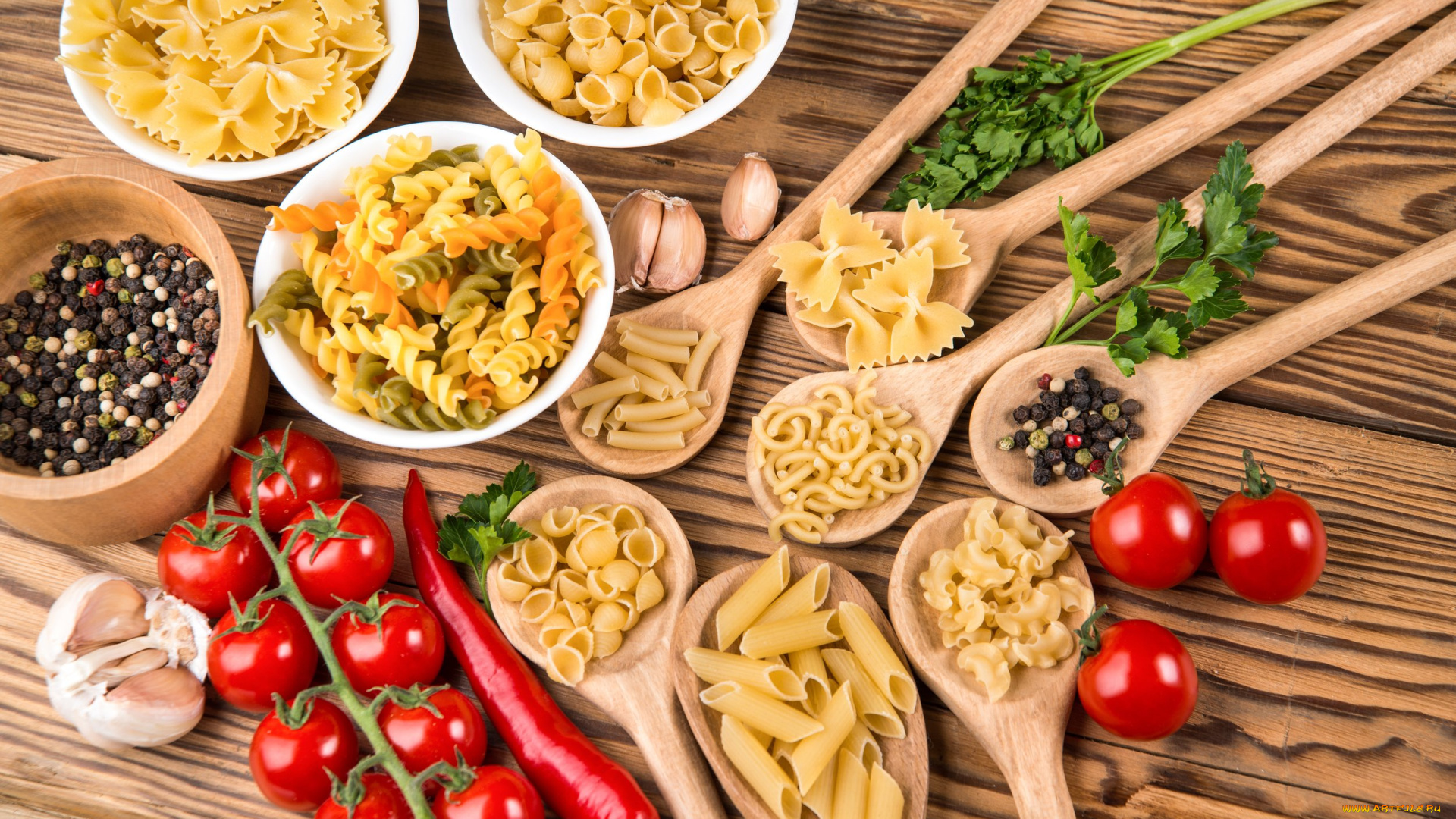 еда, макаронные, блюда, ассорти, паста, макароны, помидоры, томаты