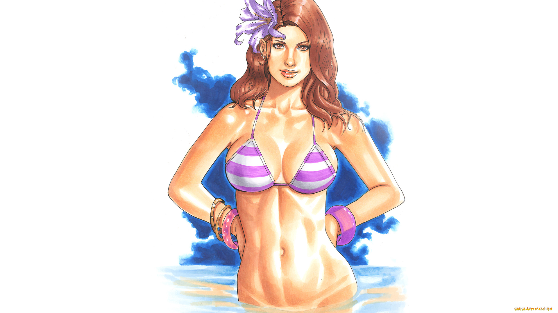 рисованное, люди, купальник, девушка, фон, взгляд