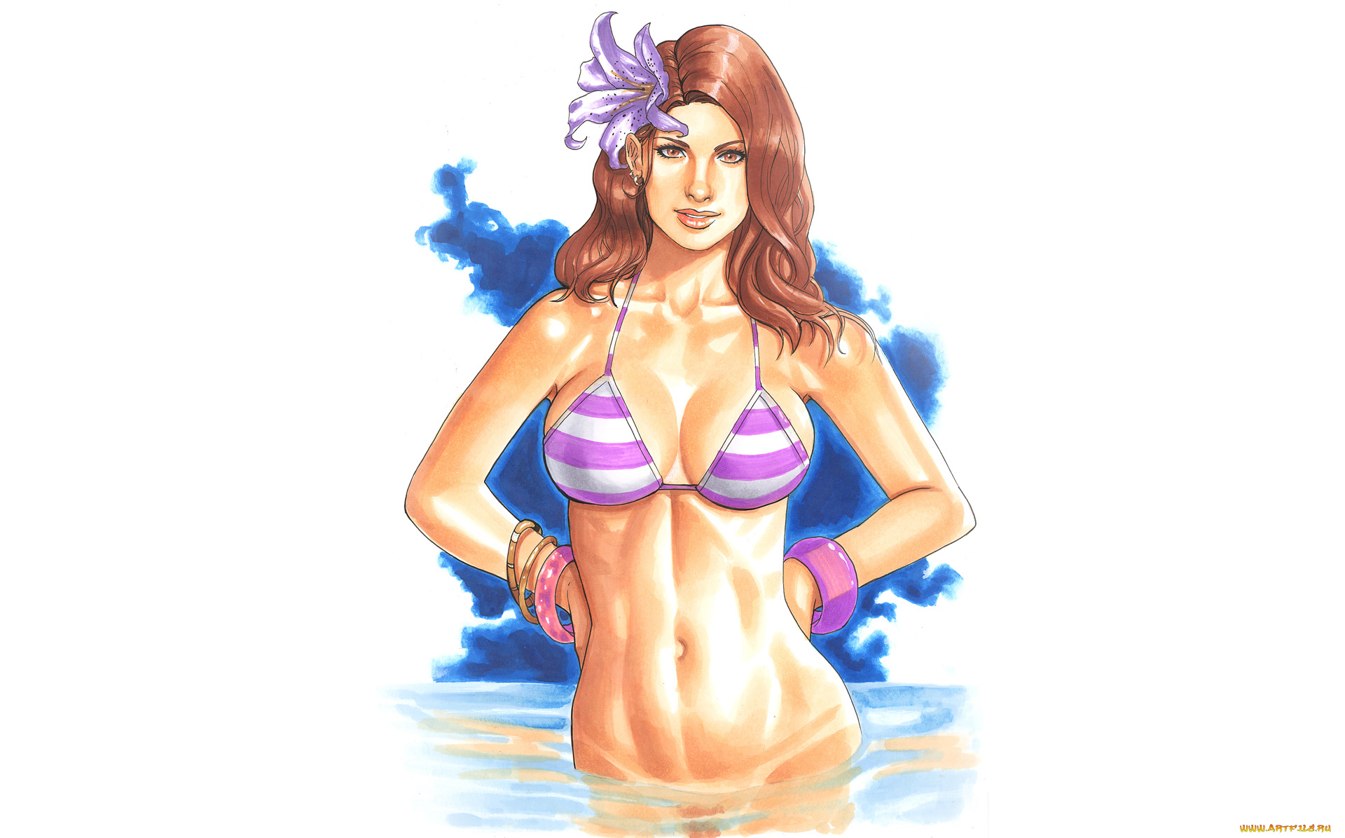 рисованное, люди, купальник, девушка, фон, взгляд
