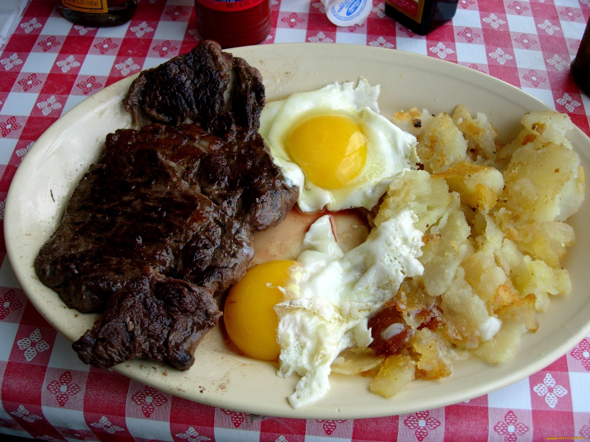 еда, Яичные, блюда, мясо, пюре, глазунья