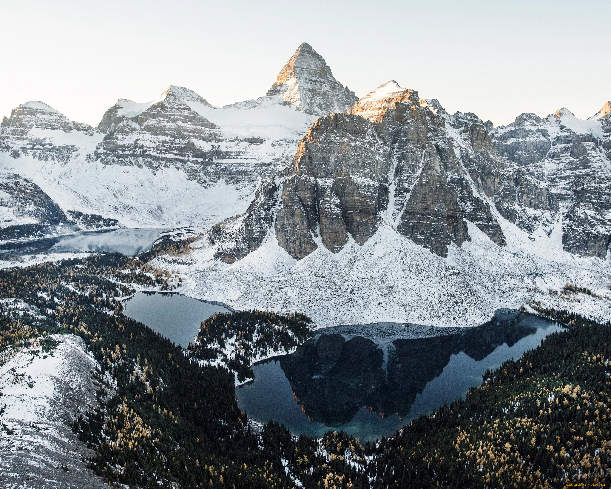 природа, горы, снег, канада, зима