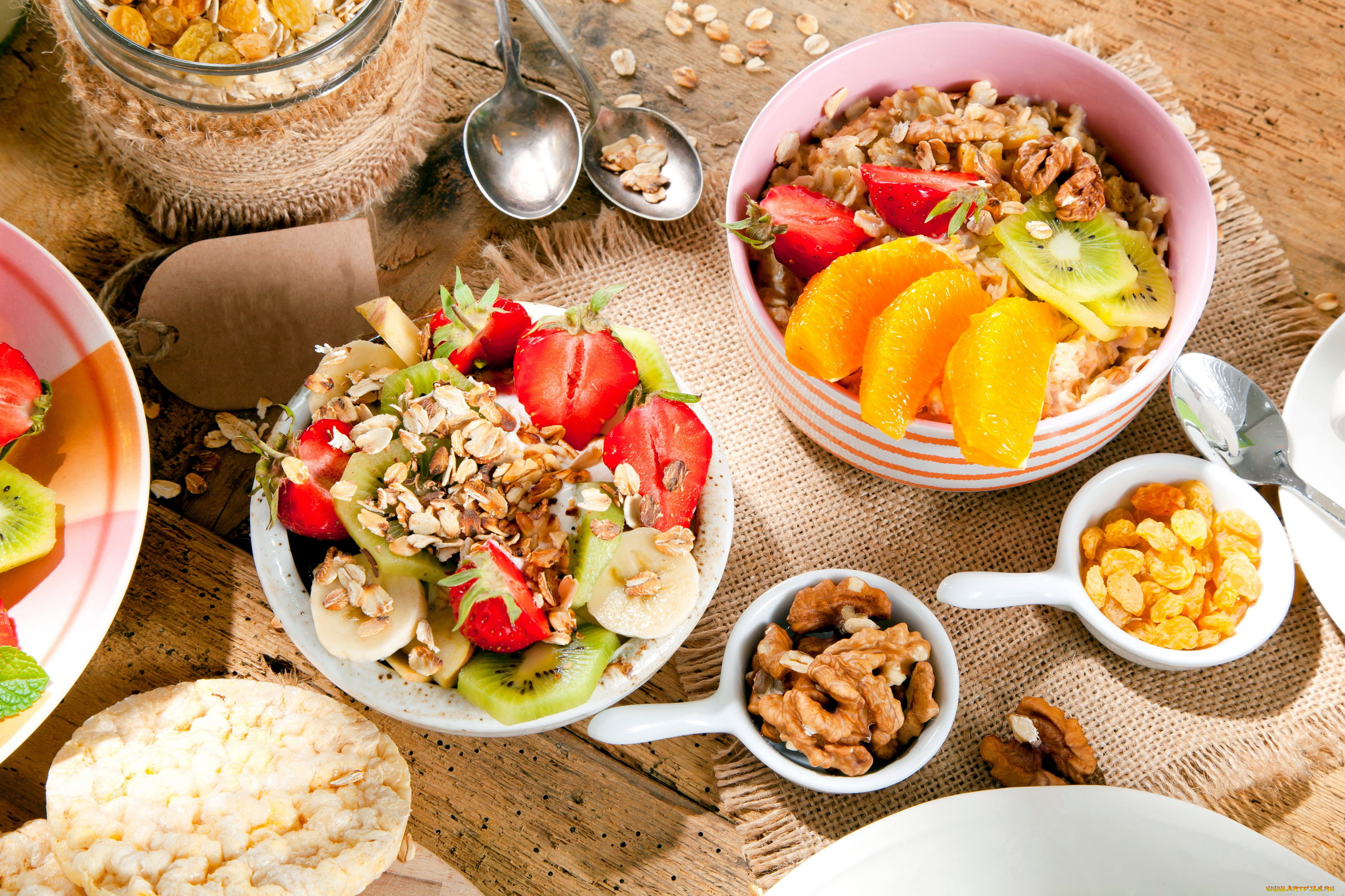 еда, мюсли, , хлопья, орехи, апельсин, клубника