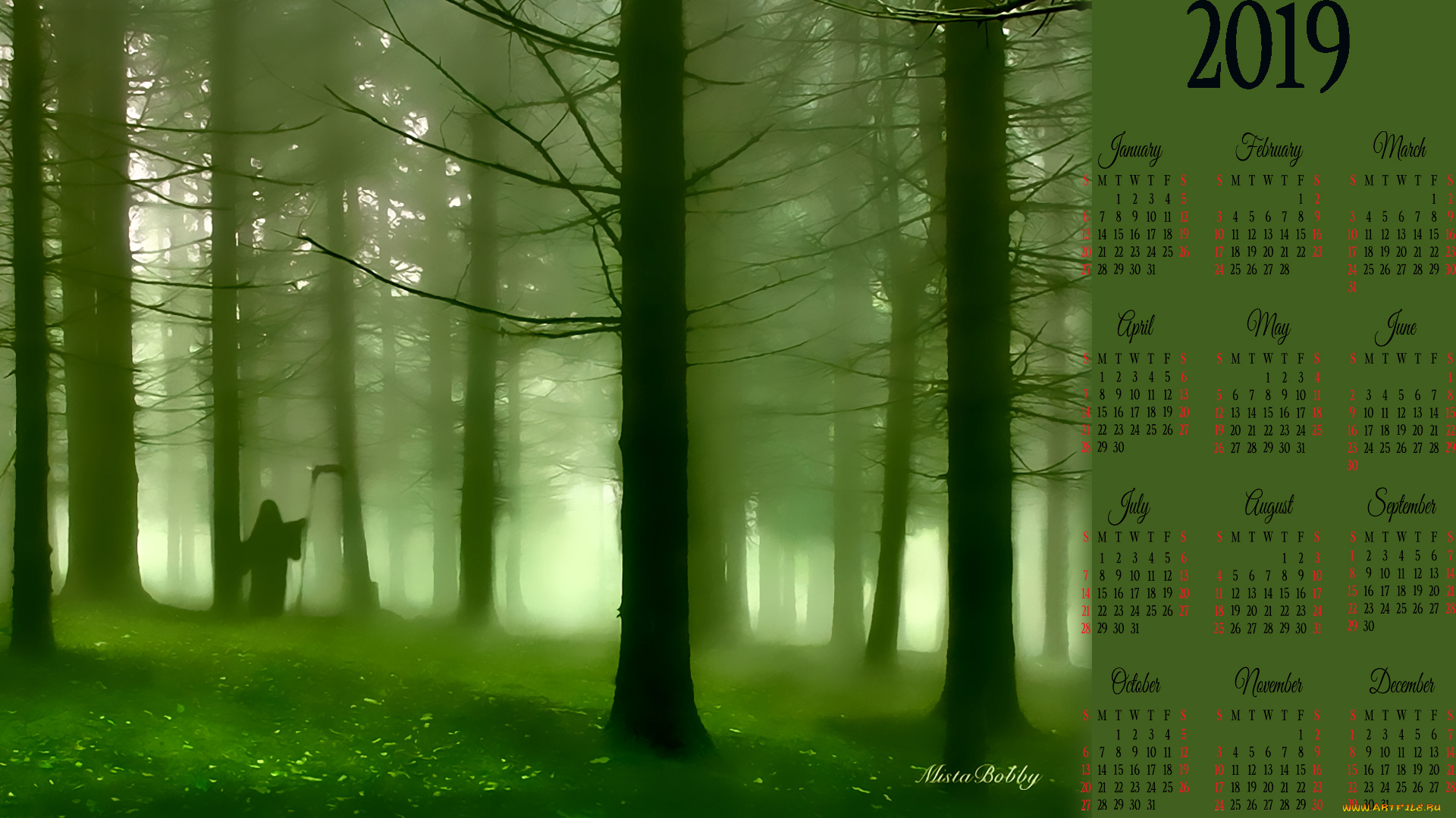 календари, фэнтези, смерть, капюшон, лес, дерево