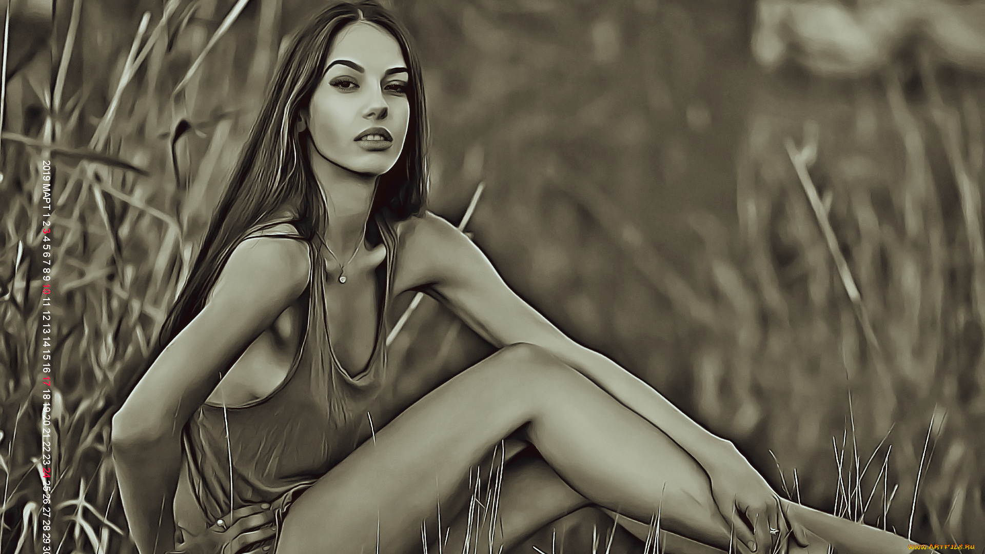 календари, компьютерный, дизайн, трава, природа, девушка