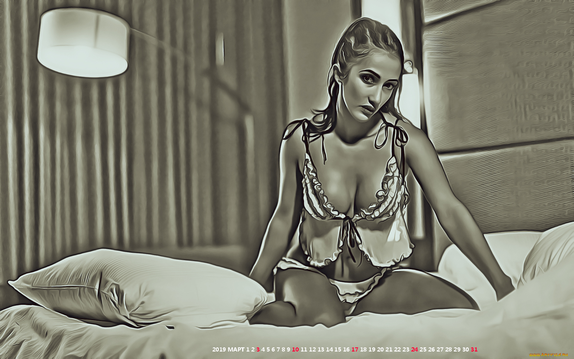 календари, компьютерный, дизайн, девушка, постель