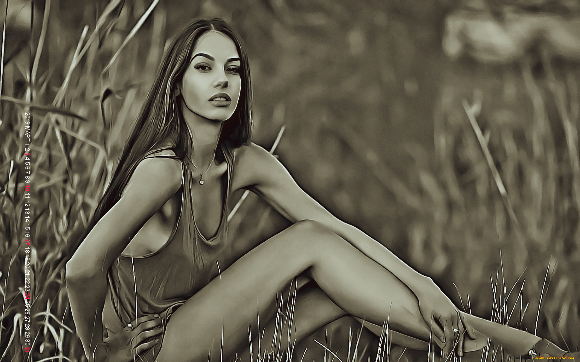 календари, компьютерный, дизайн, трава, природа, девушка