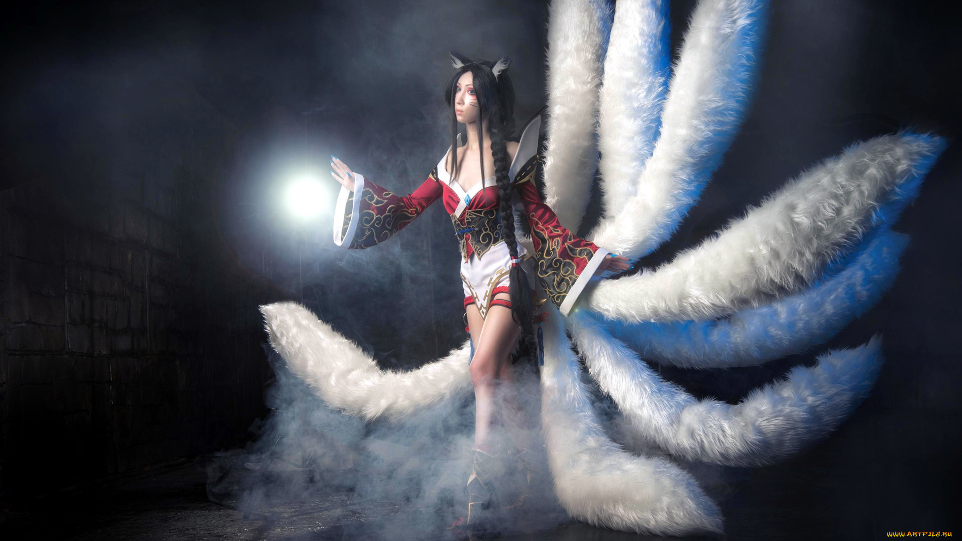 девушки, -, креатив, , косплей, ahri, league, of, legends, cosplay, vandych, хвосты, дым