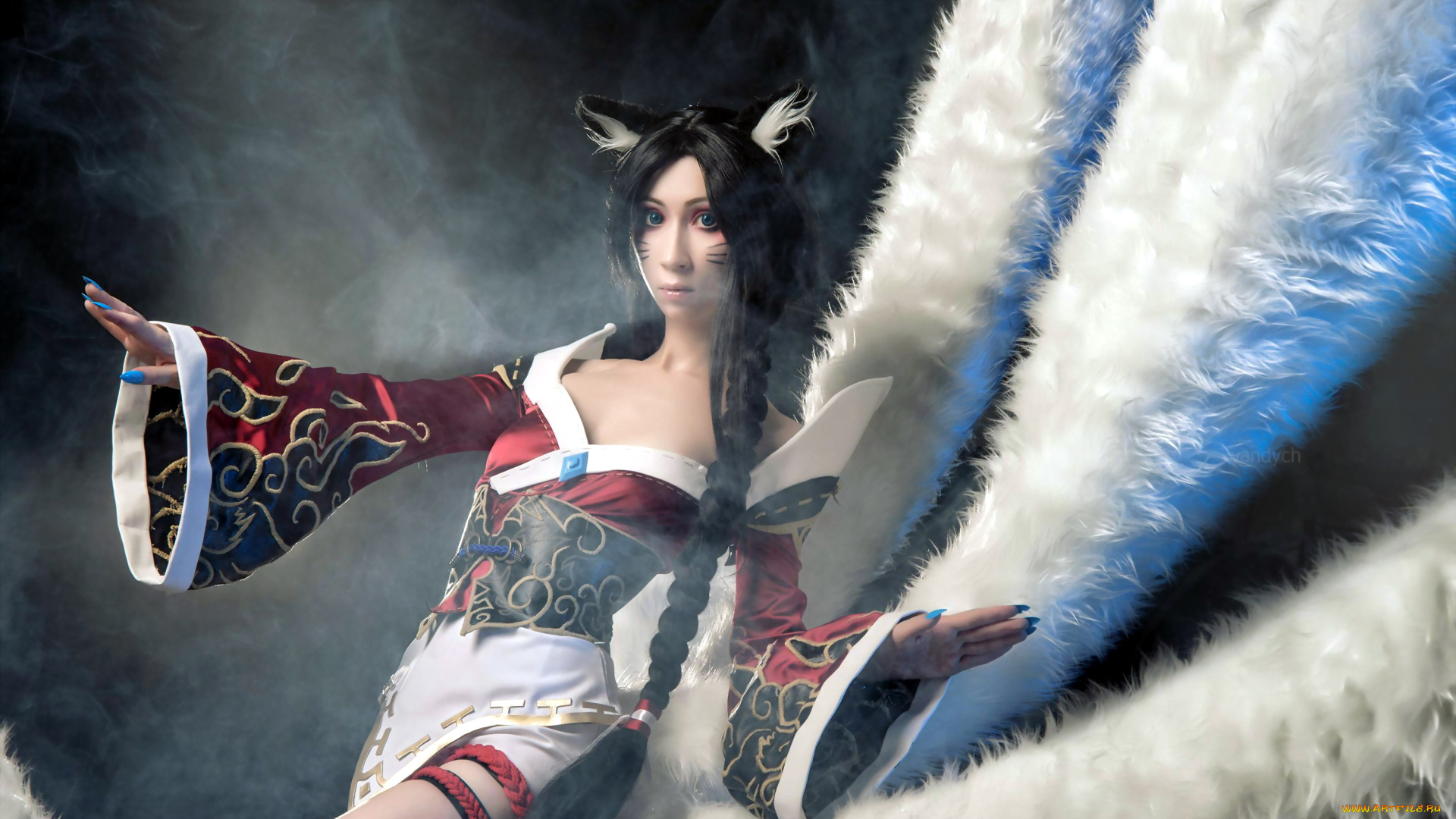 девушки, -, креатив, , косплей, ahri, league, of, legends, cosplay, vandych, хвосты, дым